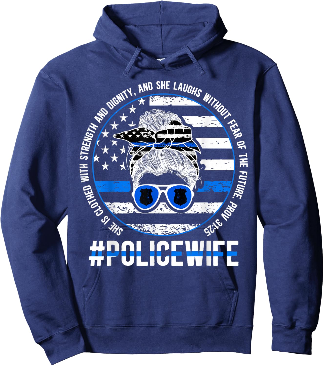 Police Wife Of A Police Officer Wife Messy Bun Cop Wife Hoodie - Hoodie | Navy