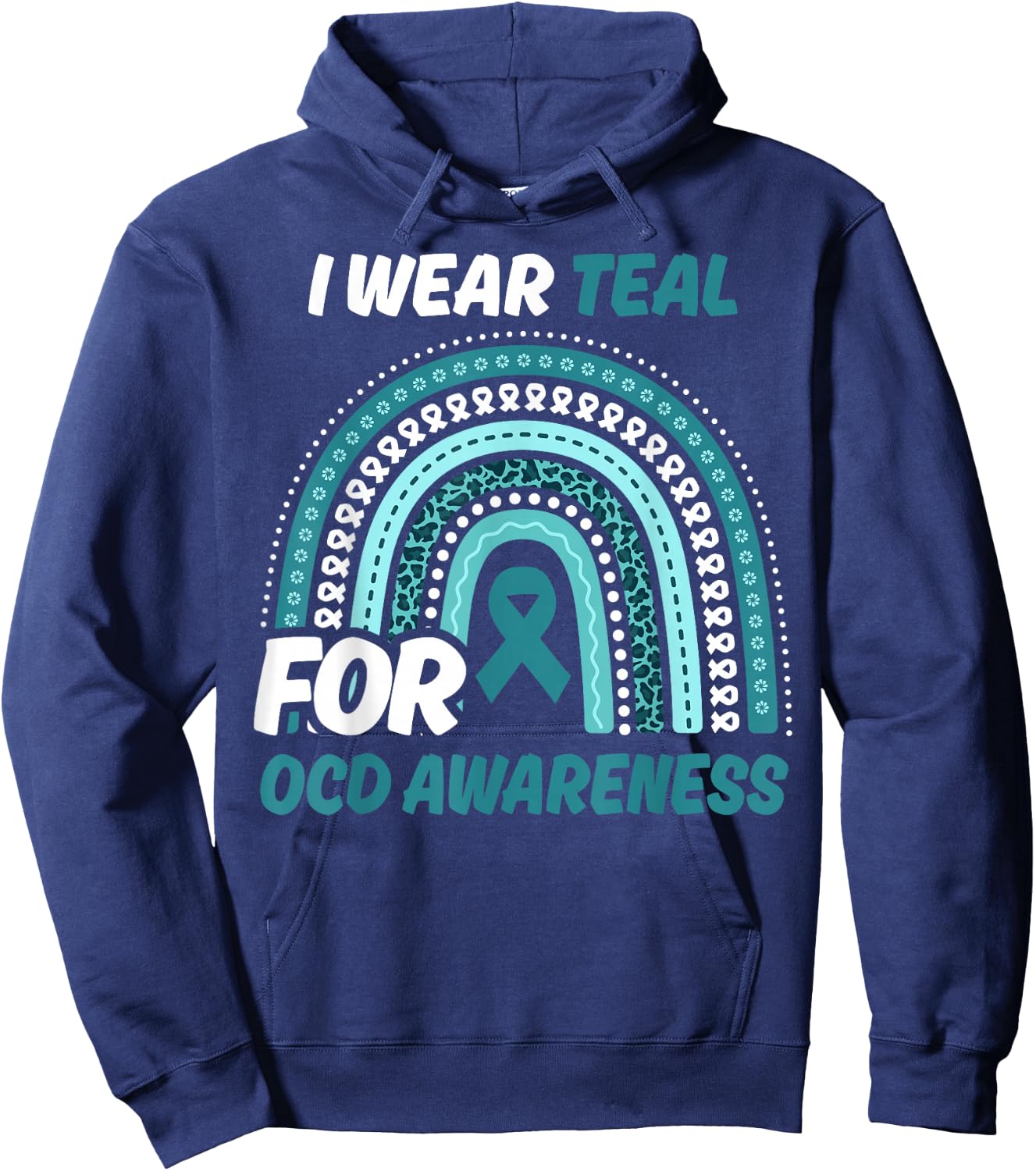 OCD Awareness Month Teal Ribbon Rainbow Hoodie - Hoodie | Navy