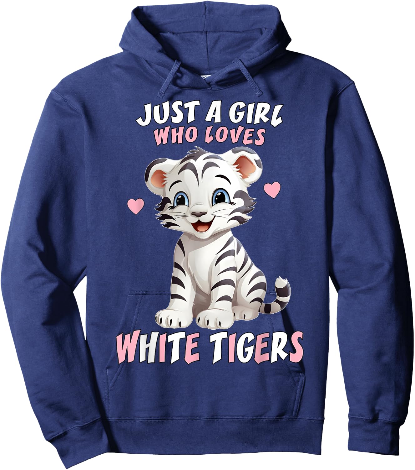 Just A Girl Who Loves White Tigers - Baby Tiger Pink Hearts Hoodie - Hoodie | Navy
