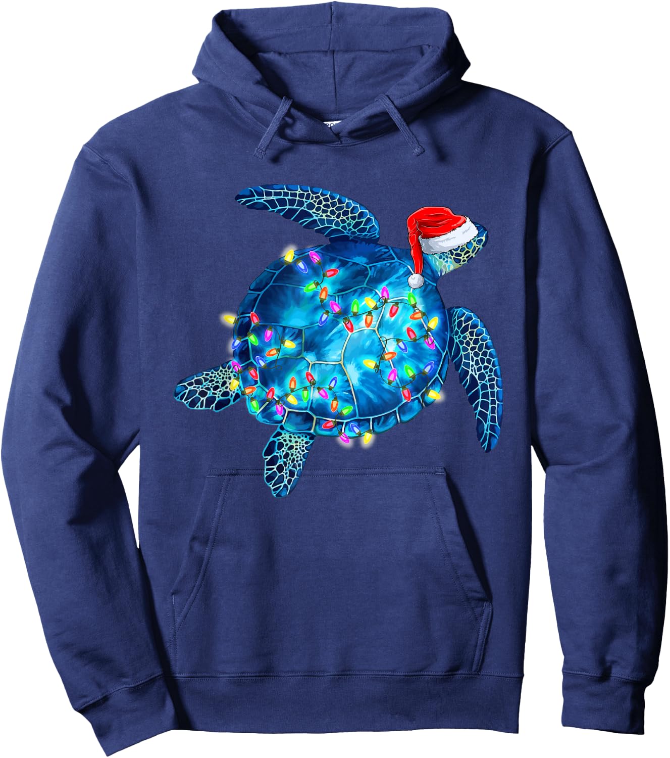 Sea Turtle Christmas Lights Santa Hat Funny Merry Christmas Hoodie - Hoodie | Navy