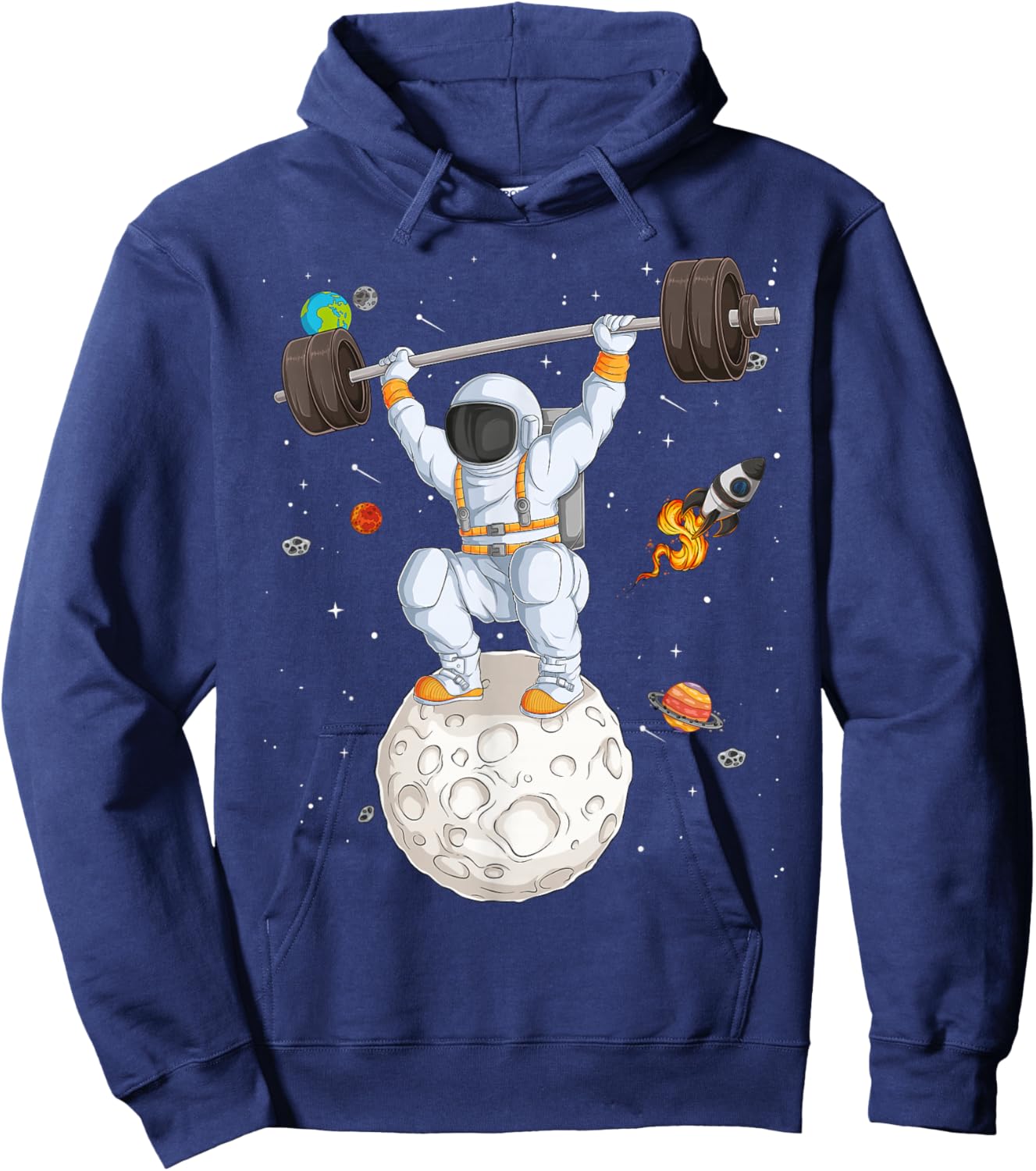 Funny Astronaut Space Weightlifting Fitness Gym Workout Men Hoodie - Hoodie | Navy