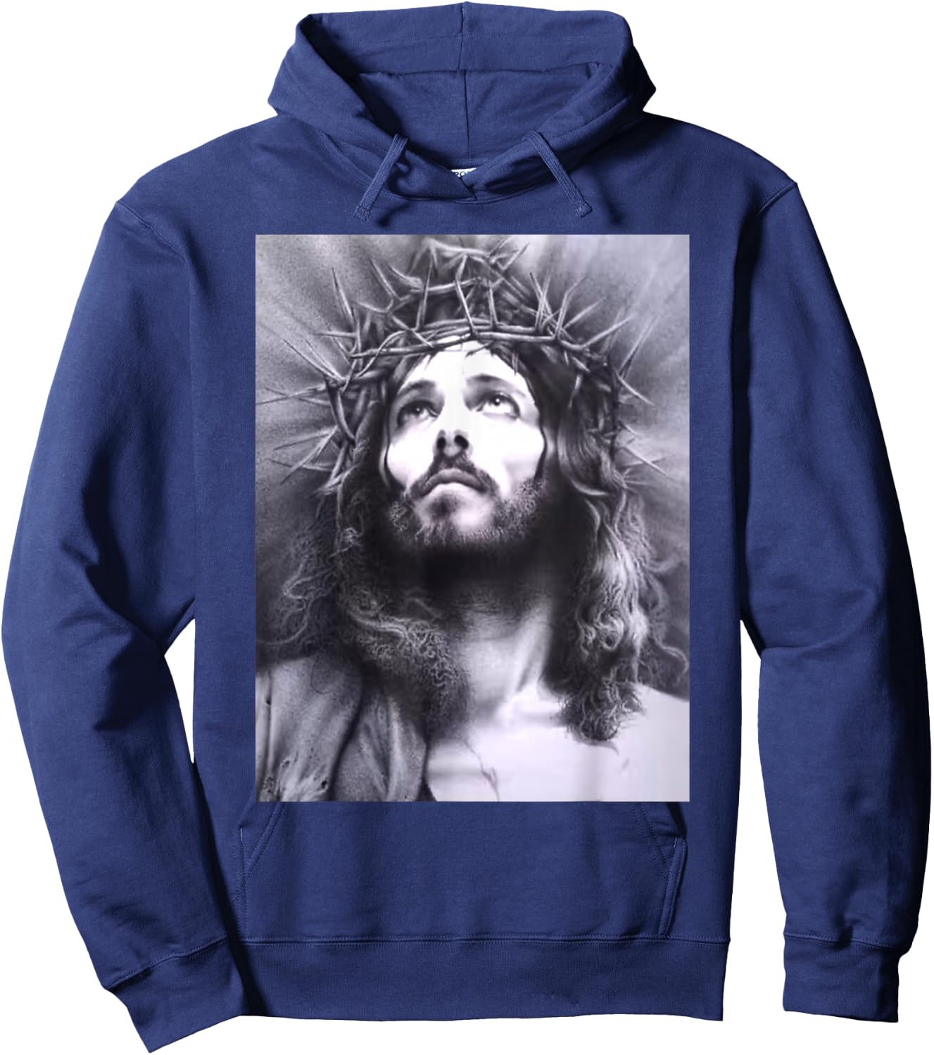 Image Face of Jesus On A Cross with Crown of Thorns Hoodie - Hoodie | Navy