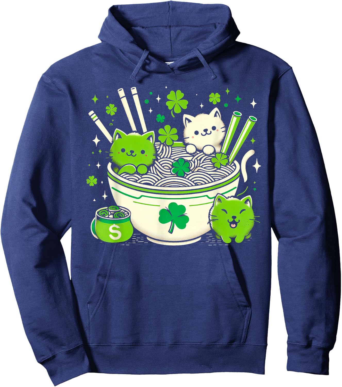 Irish Ramen Cats Cute Anime St Patrick's Day Women Girls Hoodie - Hoodie | Navy