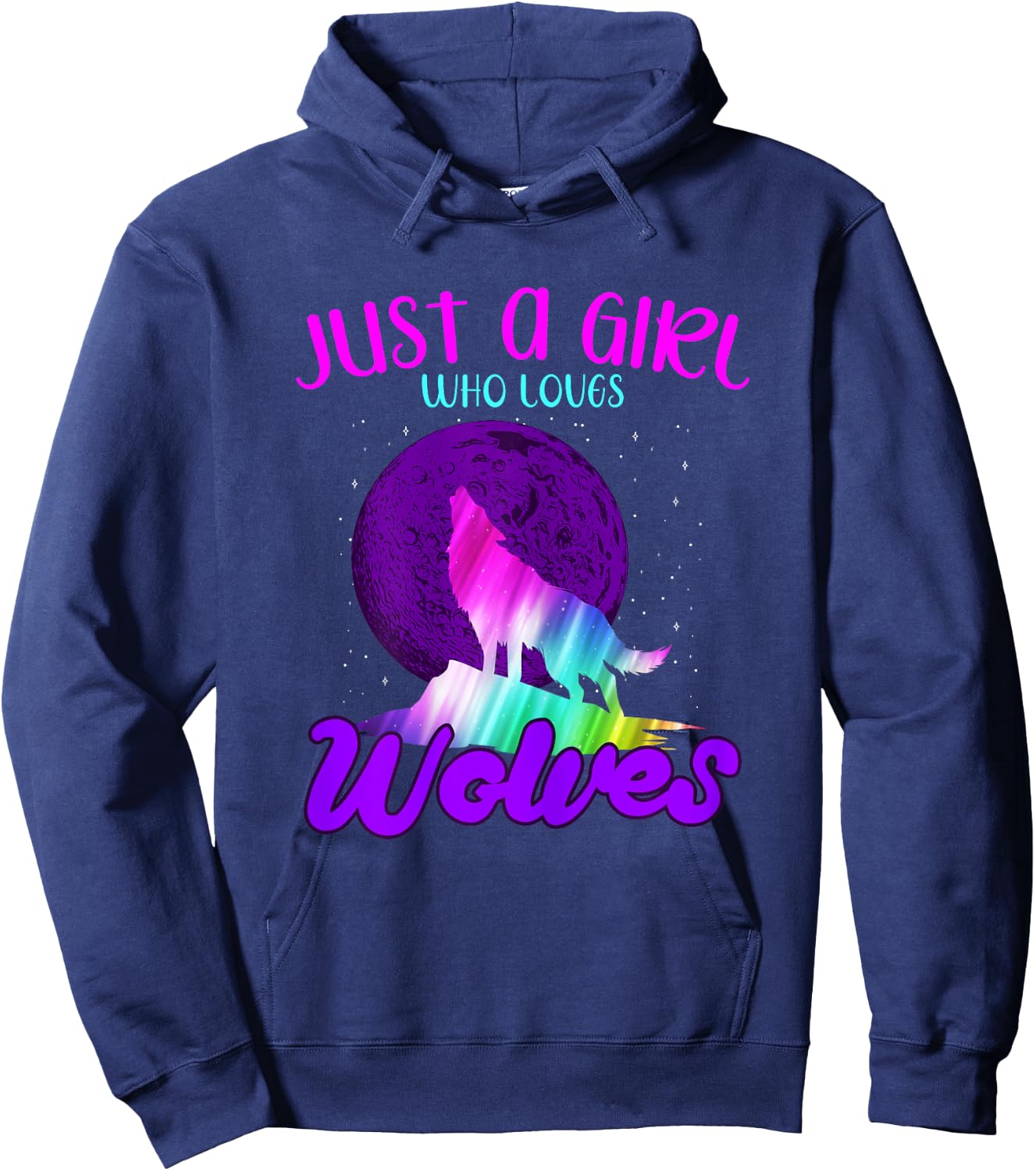 Just A Girl Who Loves Wolves Howling At Moon Colorful Wolf Hoodie - Hoodie | Navy