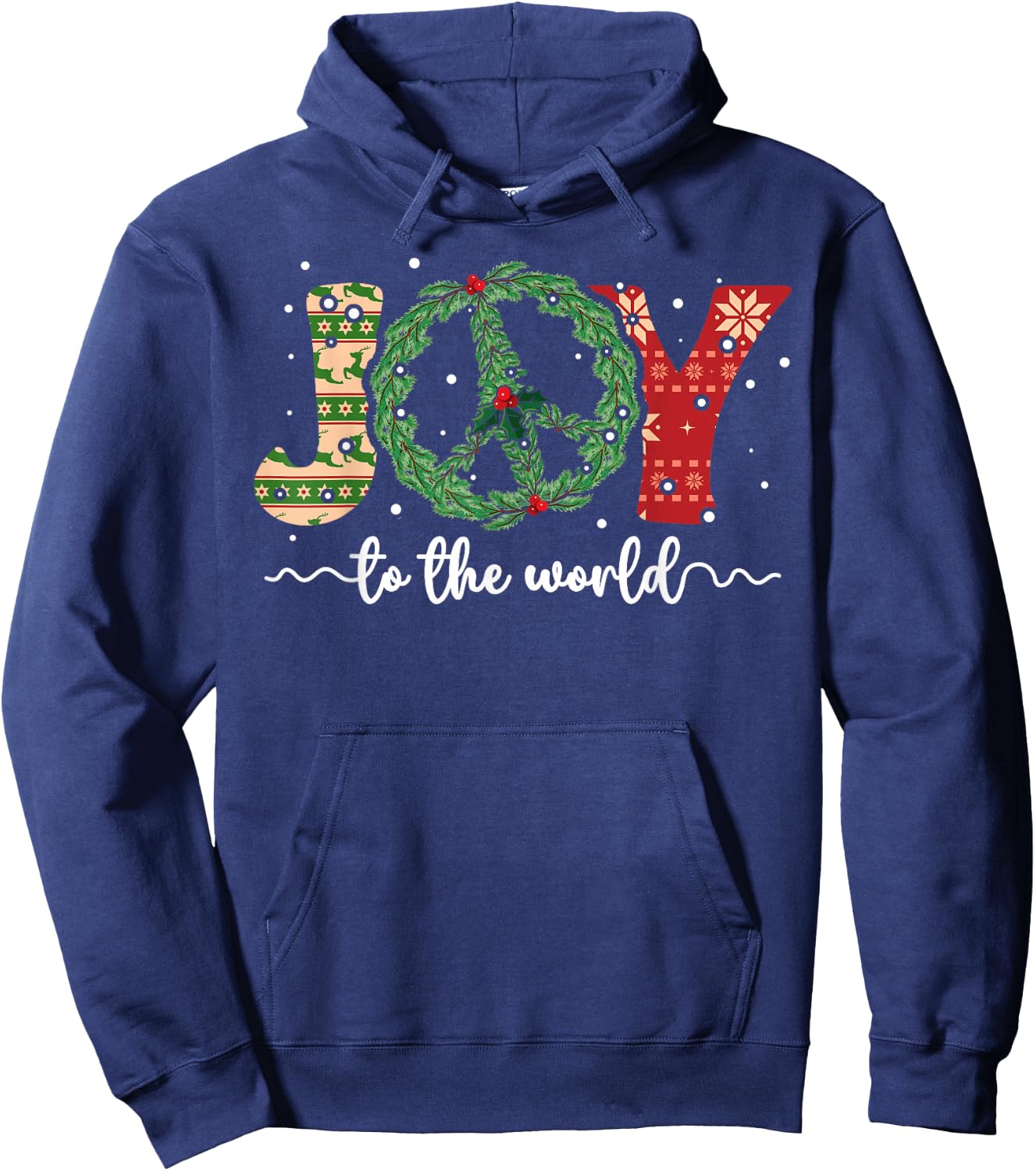 Joy to the World Peace Sign Christmas Retro 70s 80s Hippie Hoodie - Hoodie | Navy