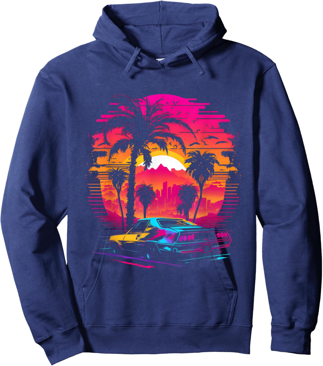 Retrowave Synthwave Aesthetic Sports Car 80s 90s Hoodie - Hoodie | Navy