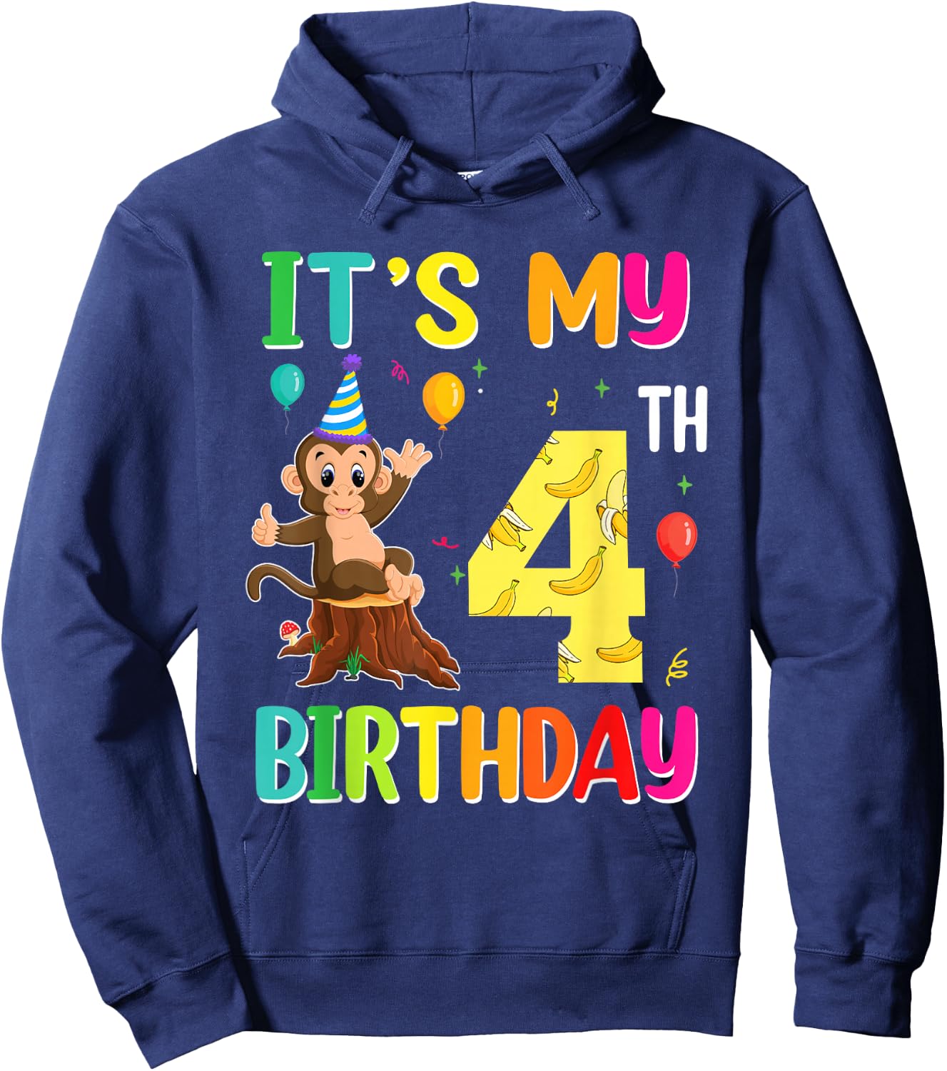 It's My 4th Birthday Monkey 4 Year Old Boy Girl Hoodie - Hoodie | Navy