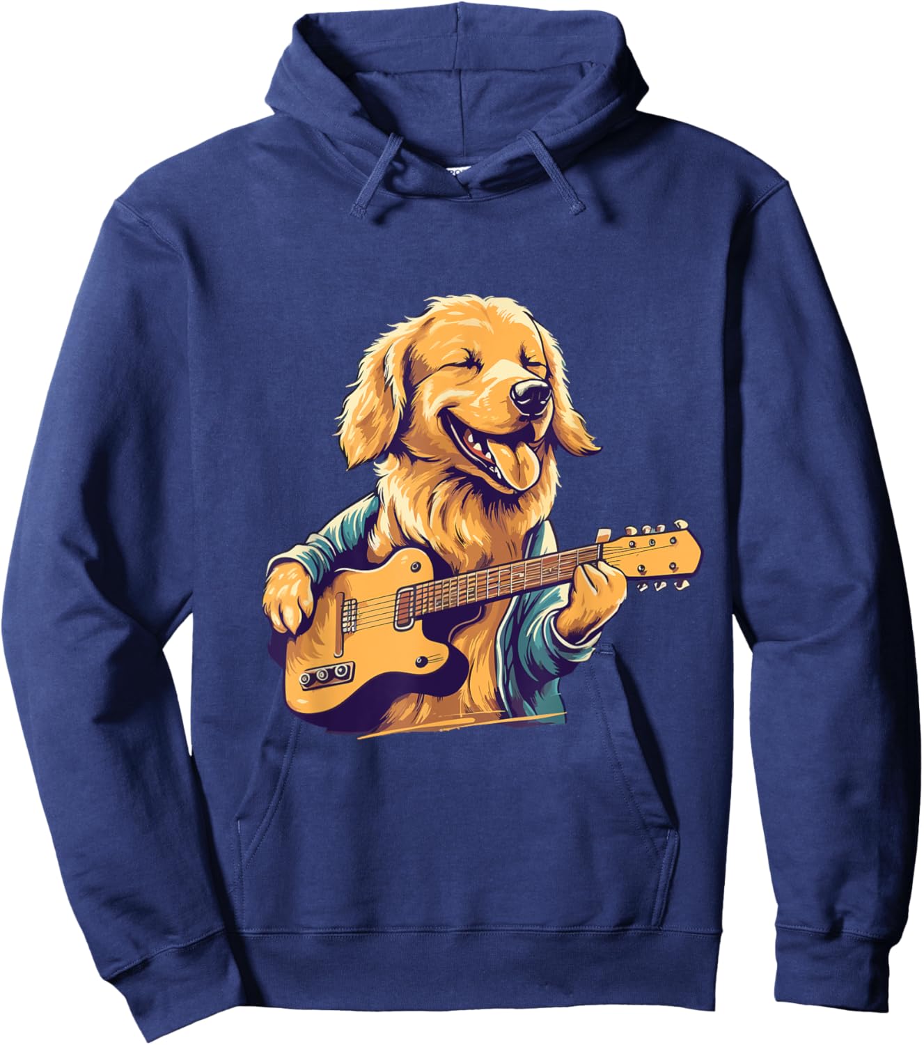 Golden Retriever Dog Playing Guitar Rock on Guitarist Women Hoodie - Hoodie | Navy