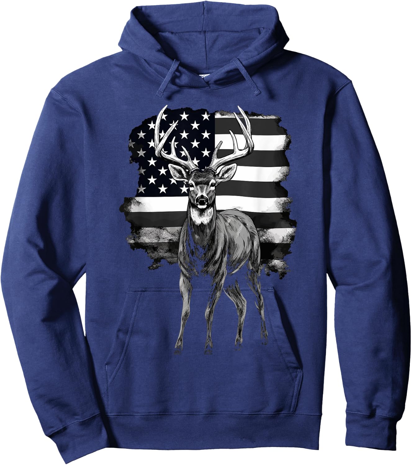 Whitetail Buck Deer Hunting US Flag Patriotic Hunter Women Men Hoodie - Hoodie | Navy