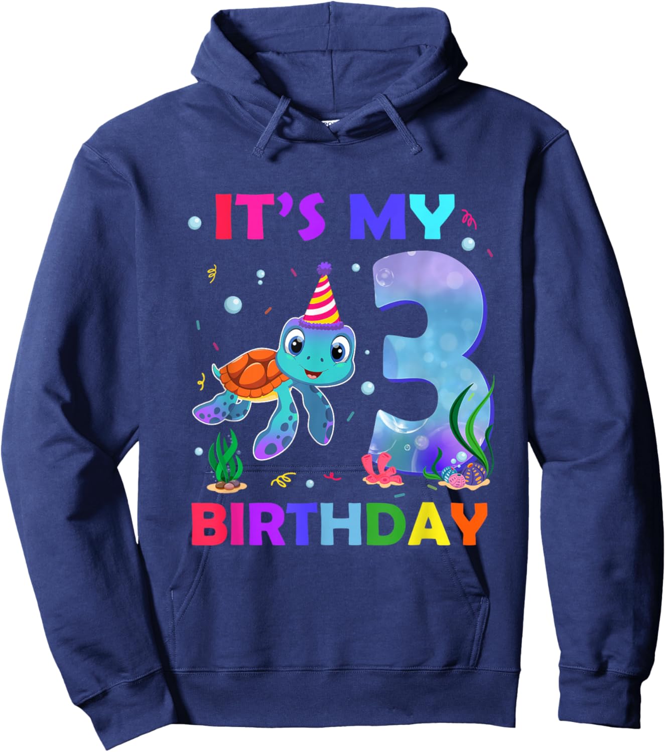 Its My 3rd Birthday Sea Turtle 3 Year Old Ocean Hoodie - Hoodie | Navy