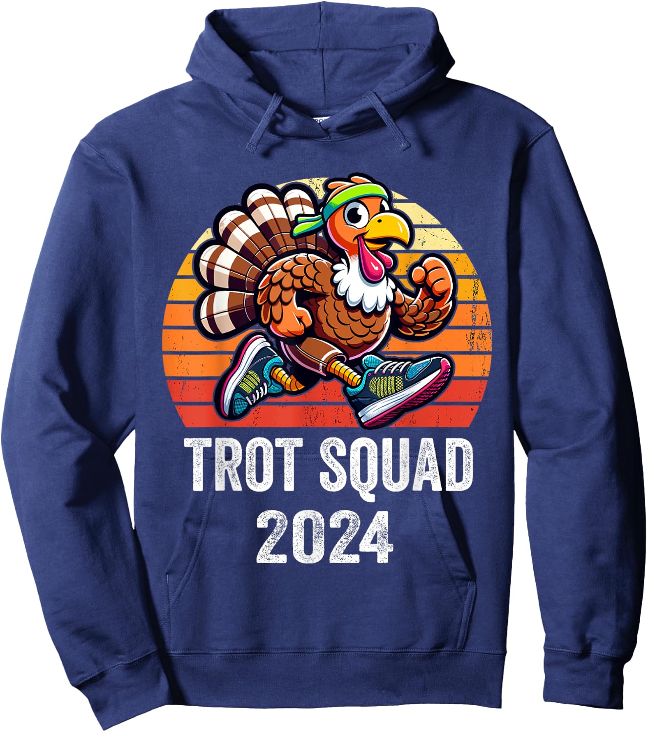 Thanksgiving Turkey Trot Squad 2024 Running Turkey Trot Hoodie - Hoodie | Navy