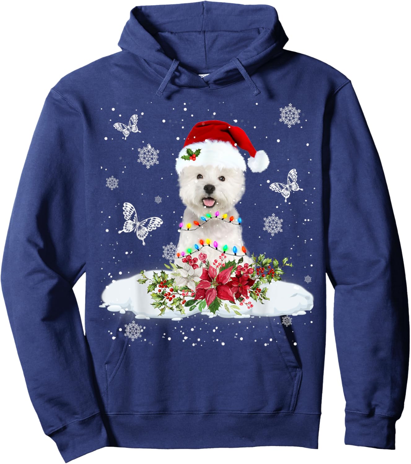Westie Snowly Christmas Tree Lights Pajama Dog Xmas Hoodie - Hoodie | Navy