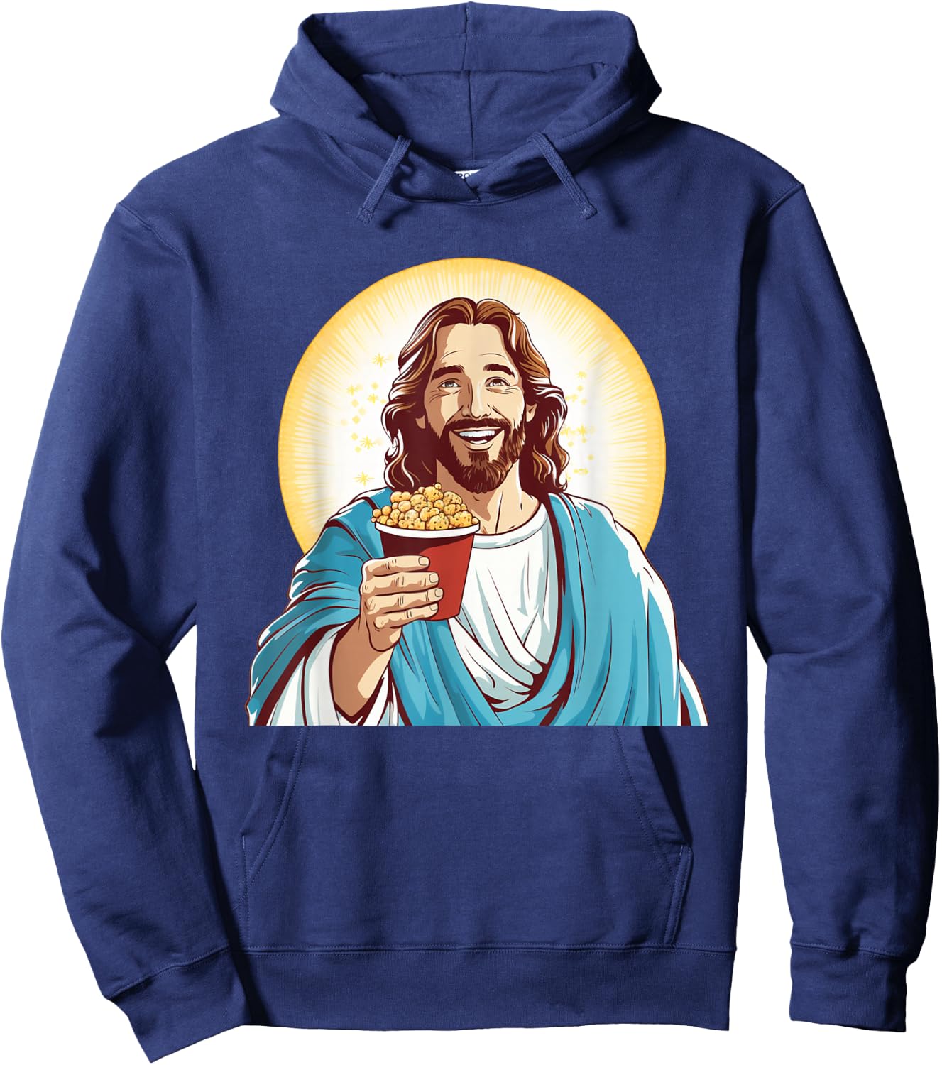 Funny Movie Night with Jesus and Popcorn Box Costume Hoodie - Hoodie | Navy