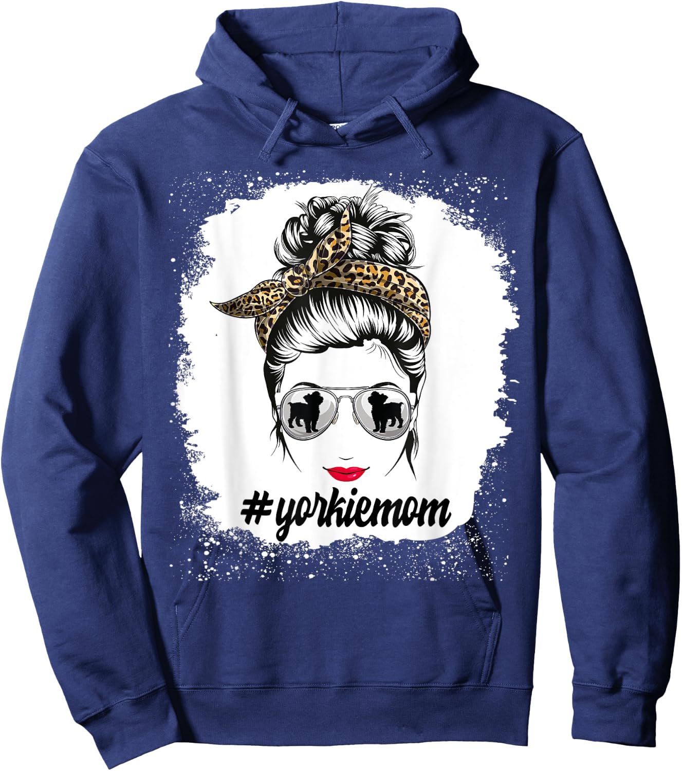 Yorkie Dog Mom Bleached Messy Bun Leopard Women Puppy Lovers Hoodie - Hoodie | Navy
