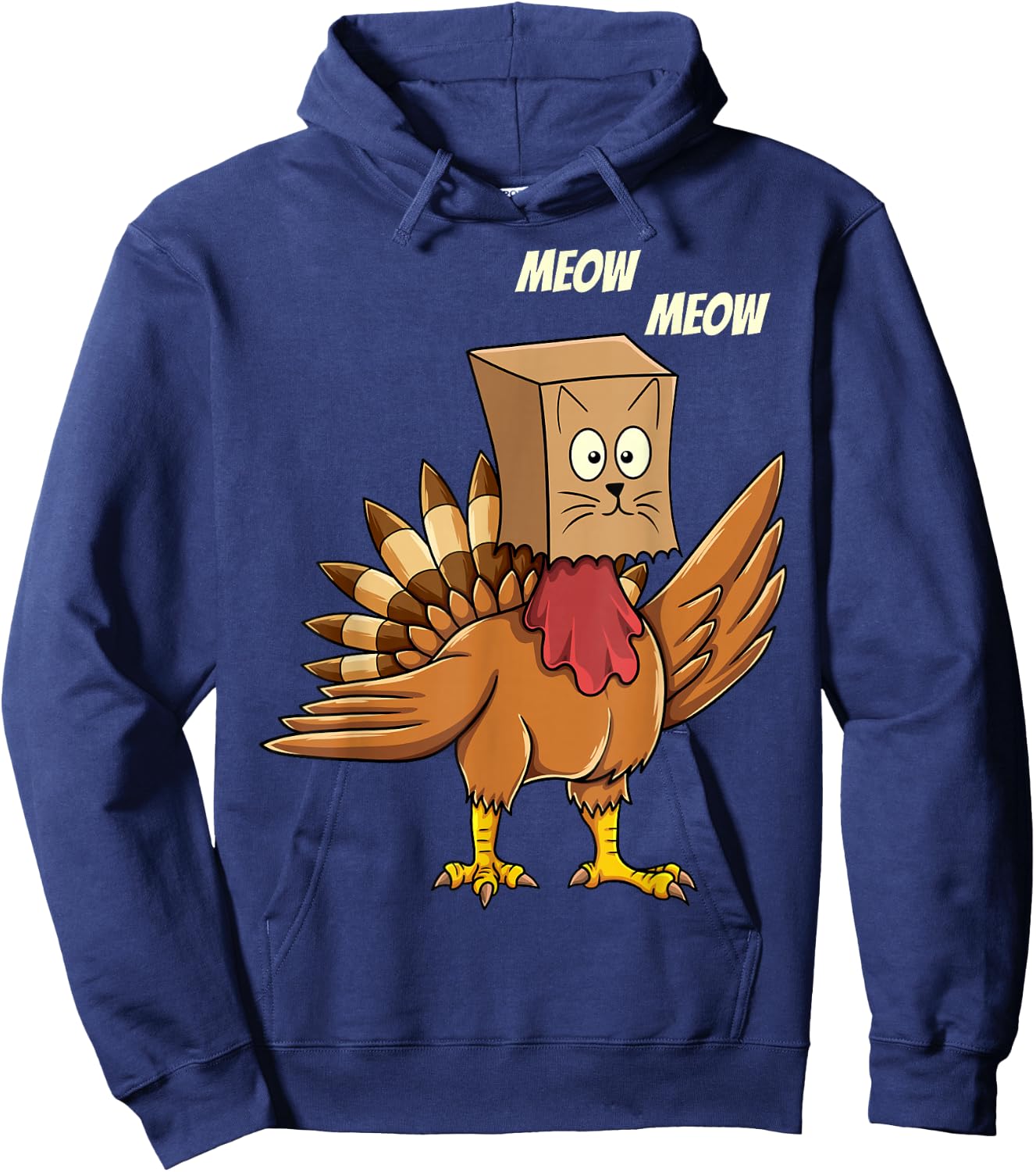 Thanksgiving Turkey Cat Meow Funny Men Women Thanksgiving Hoodie - Hoodie | Navy