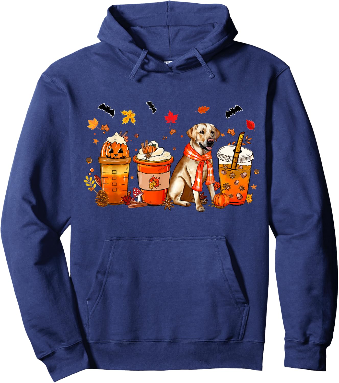 Labrador Dog Pumpkin Spice Coffee Latte Fall Halloween Men Women Kids Hoodie - Hoodie | Navy