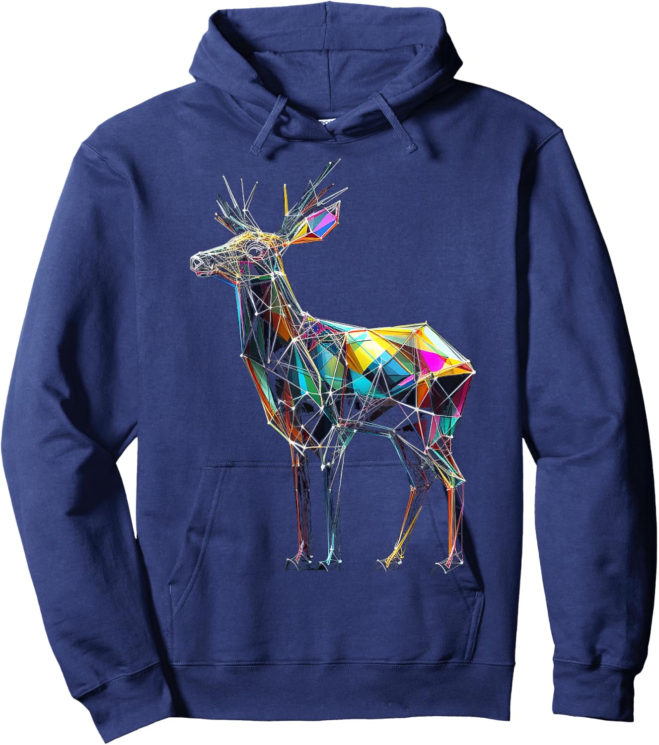 Deer Polygon Artwork | Geometric Colorful Animal Motif Deer Hoodie - Hoodie | Navy