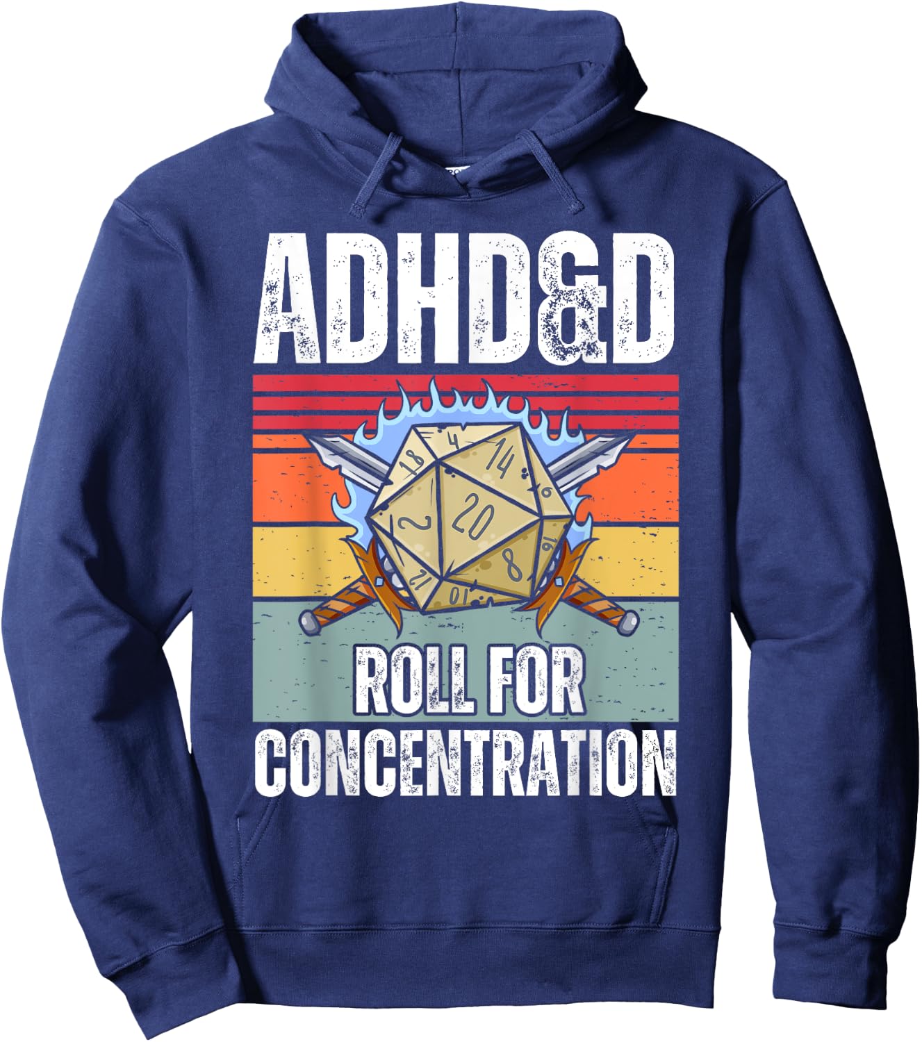 Retro Vintage ADHD&D Roll For Concentration Funny Gamer Hoodie - Hoodie | Navy
