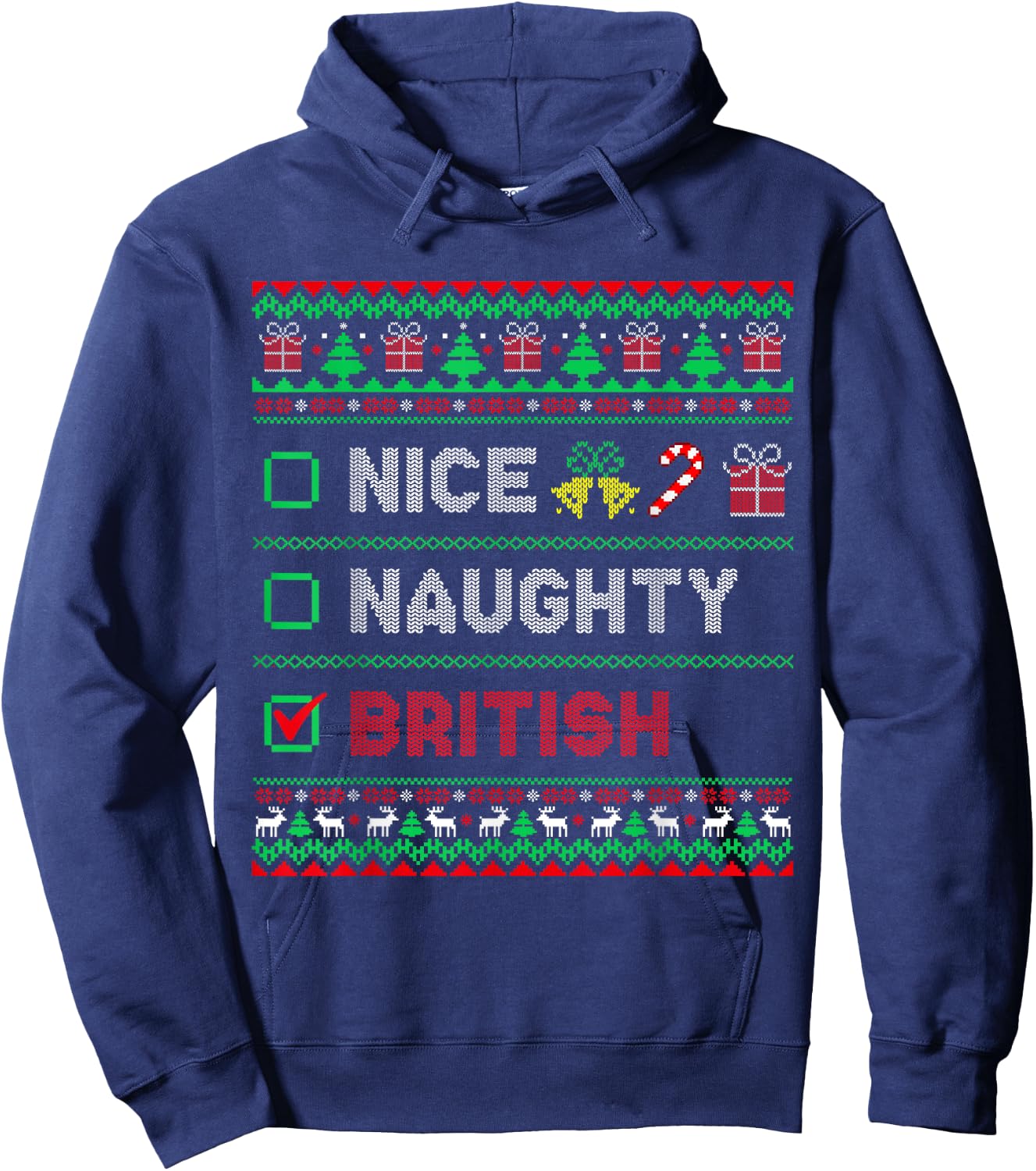 Nice Naughty British Christmas Checklist England Hoodie - Hoodie | Navy