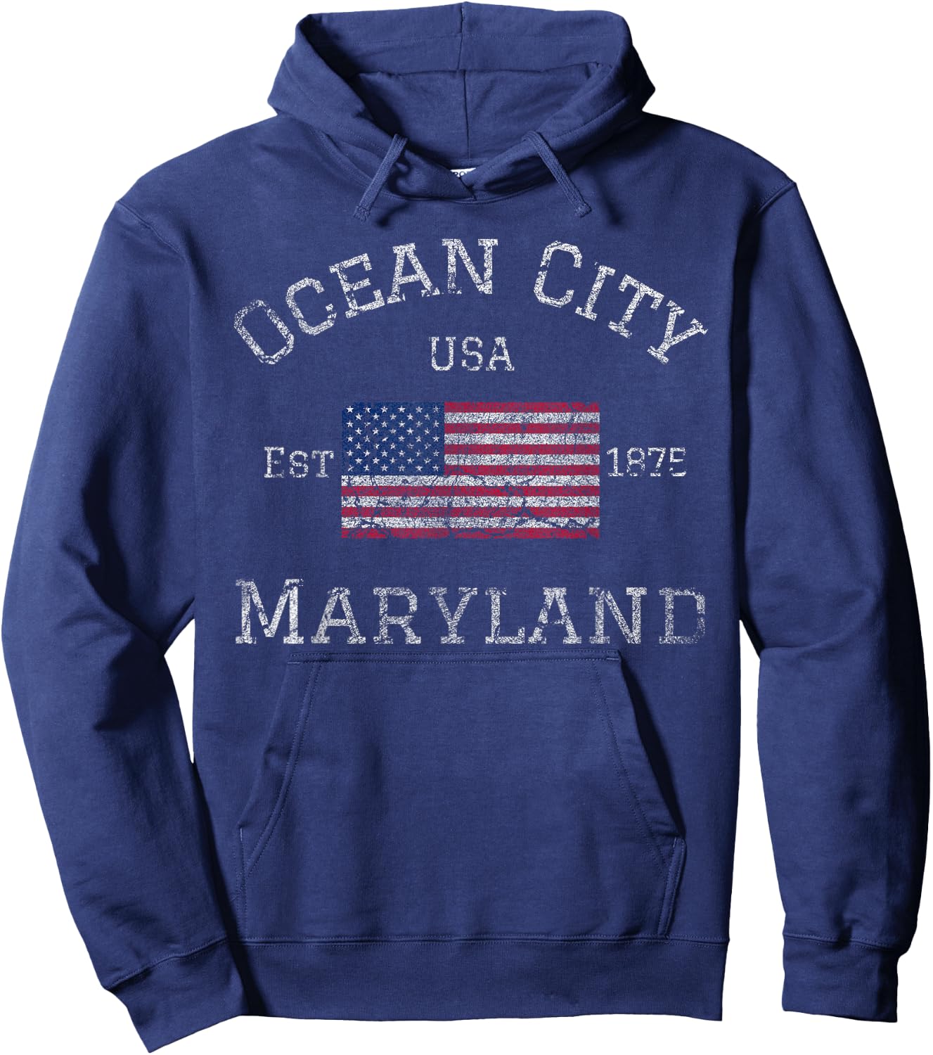 Ocean City Maryland American Flag USA Established MD Vintage Hoodie - Hoodie | Navy