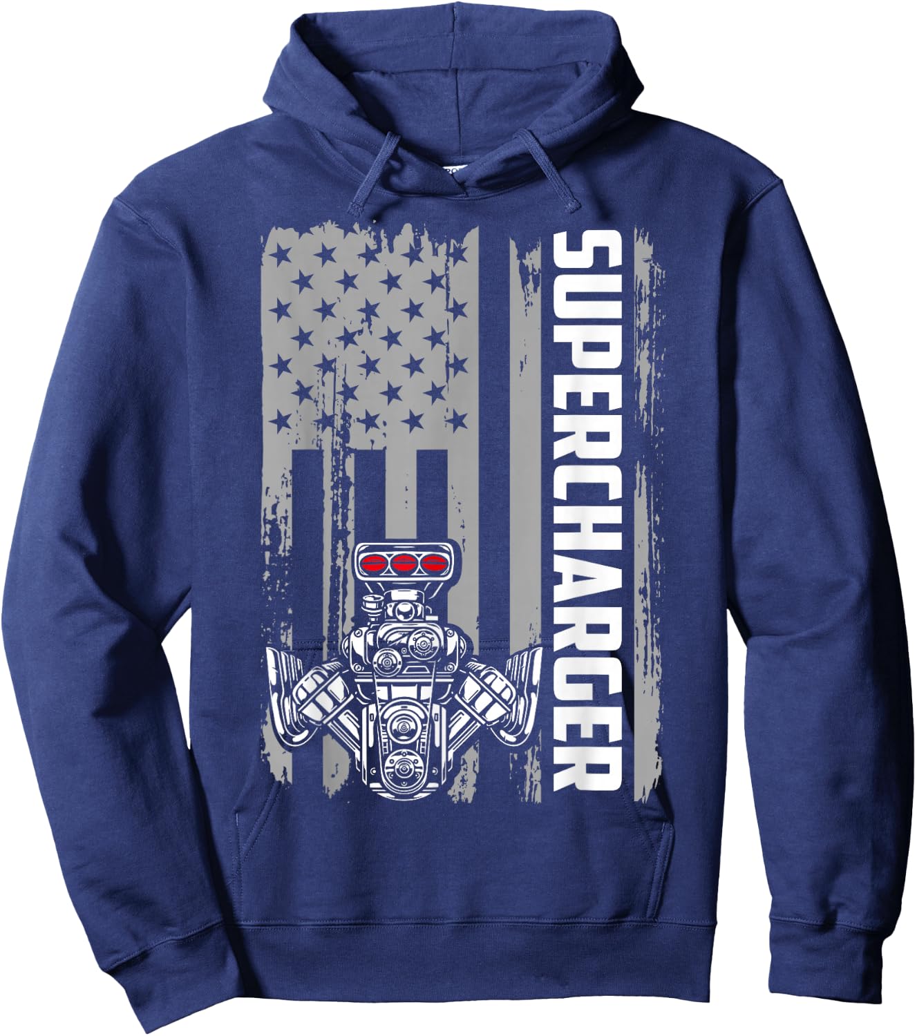 Supercharger Engine American Flag Muscle Car Racing Car Guy Hoodie - Hoodie | Navy