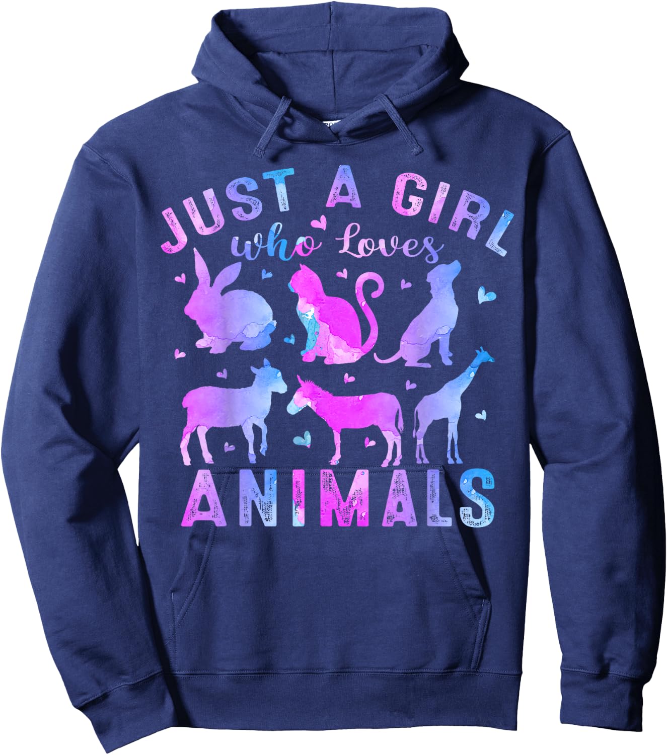 Girls Kids Women Colorful Just A Girl Who Loves Animals Hoodie - Hoodie | Navy