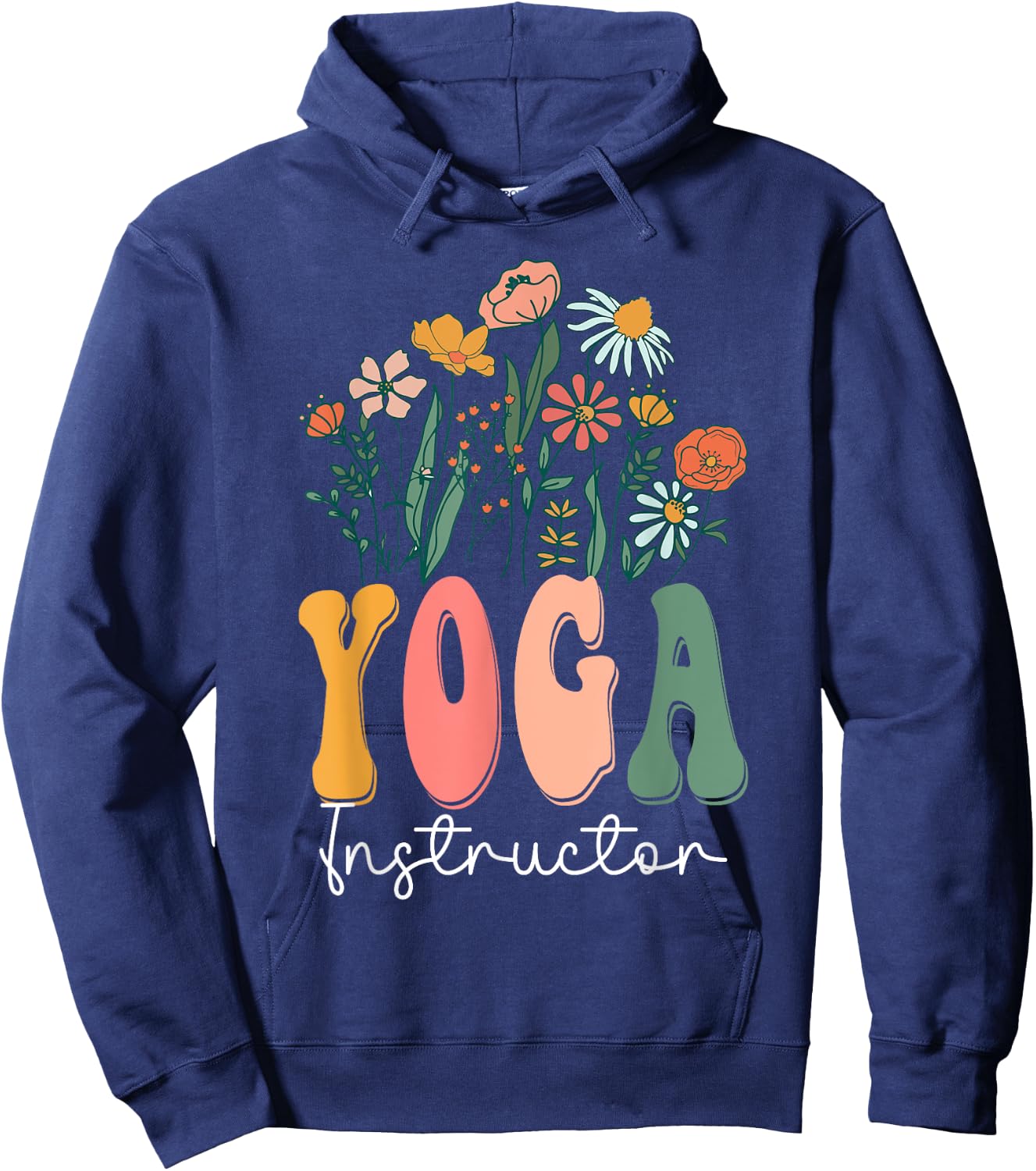 Retro Groovy floral Yoga Instructor Wildflower For Hoodie - Hoodie | Navy
