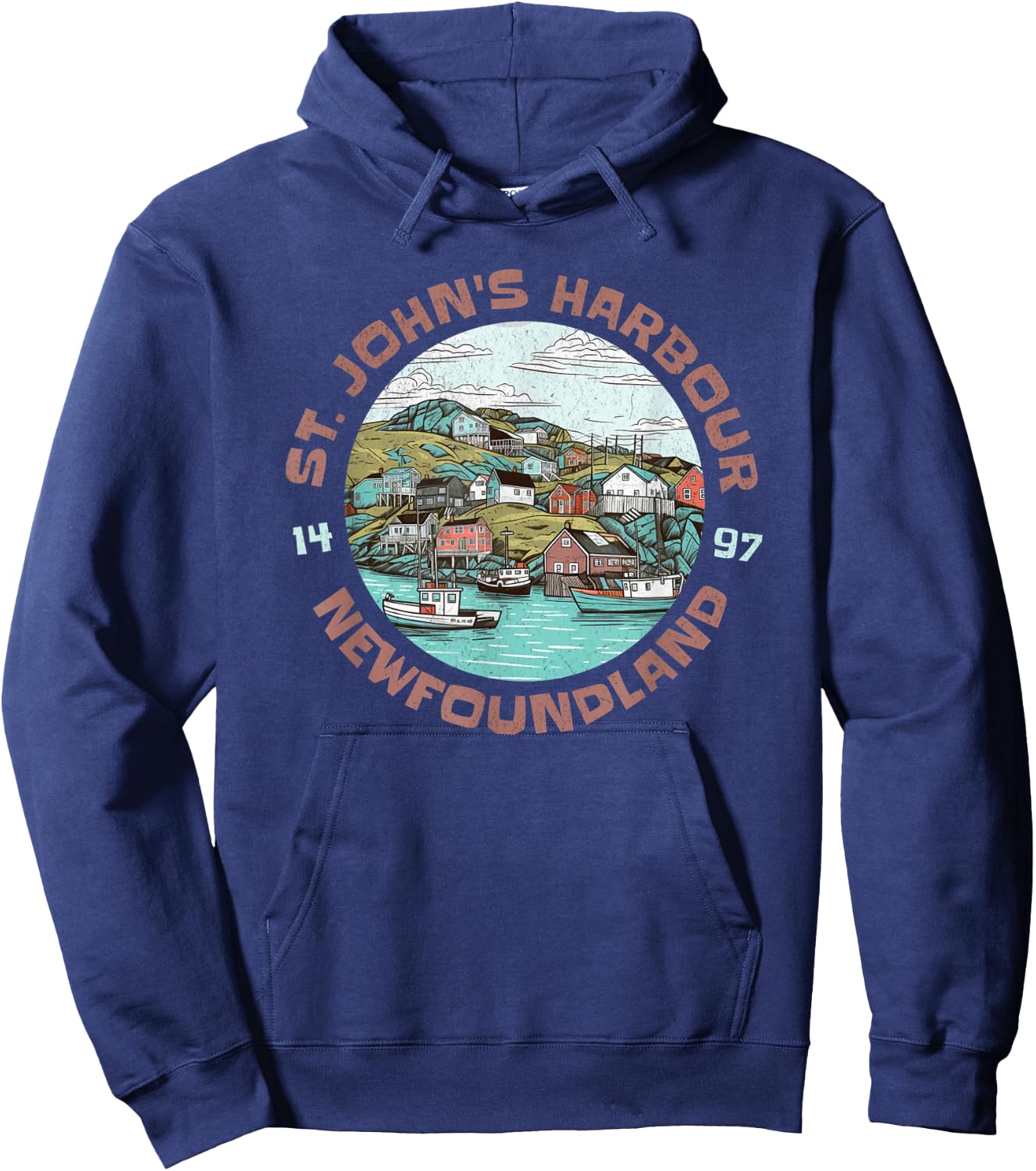 St. John's Harbour Fishing Village Est 1497 Newfoundland Hoodie - Hoodie | Navy