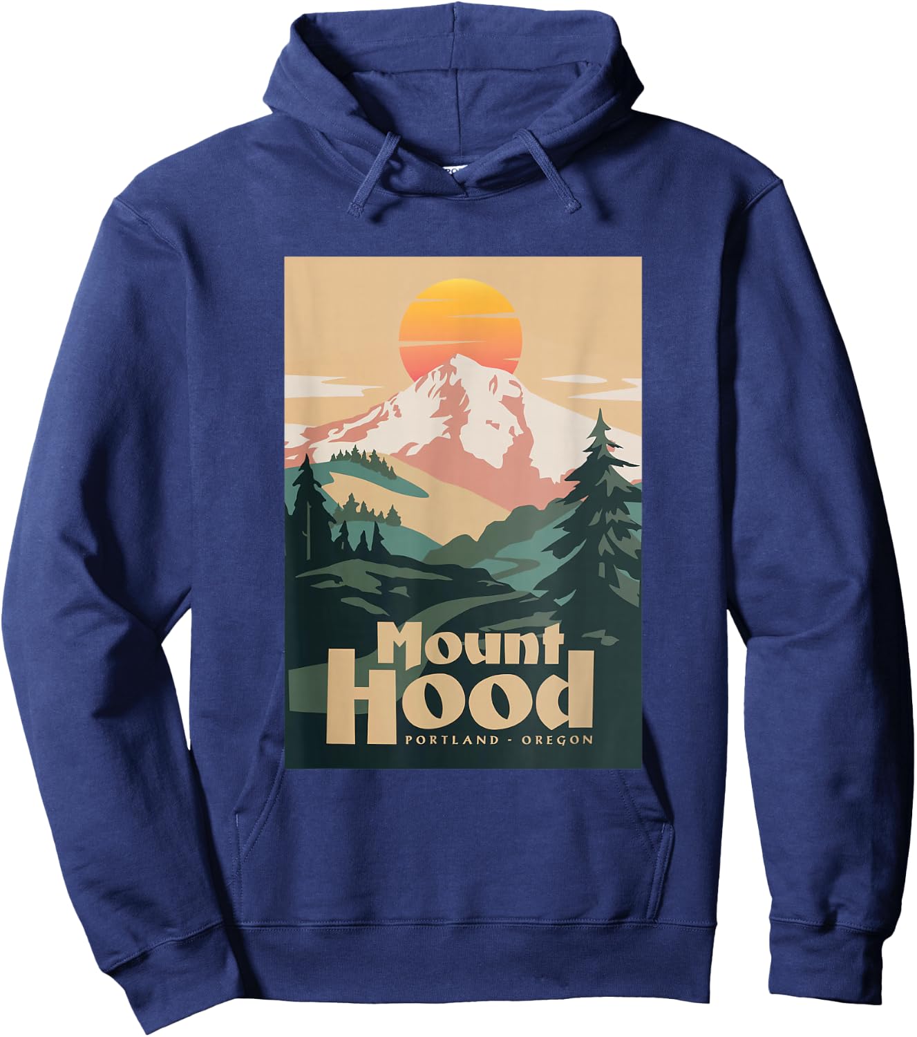 Portland Oregon Retro Sunset On Mountain Vintage Hoodie - Hoodie | Navy