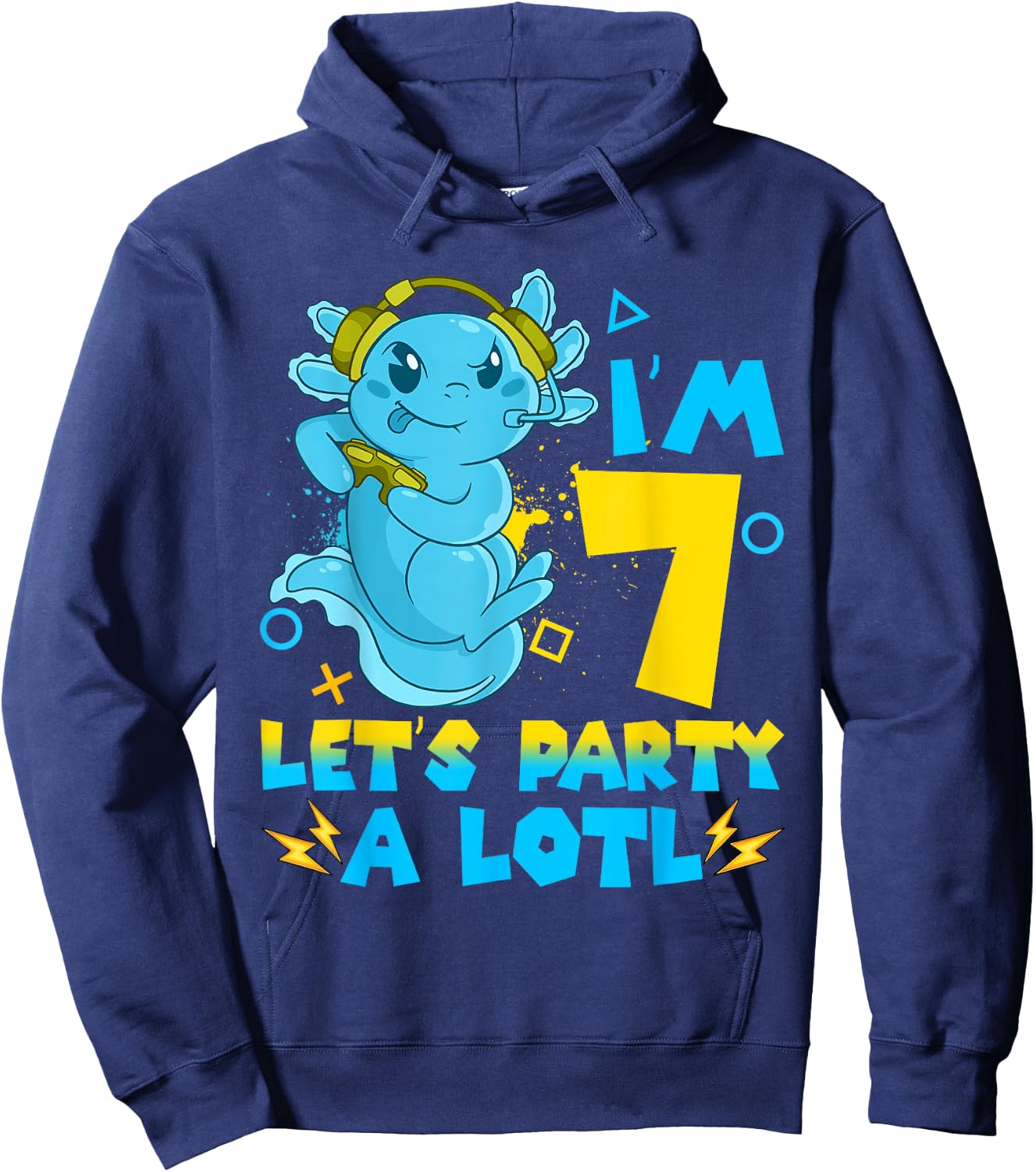 7th Birthday cute Axolotl 7 Year Old Boys Girls Video Gamer Hoodie - Hoodie | Navy
