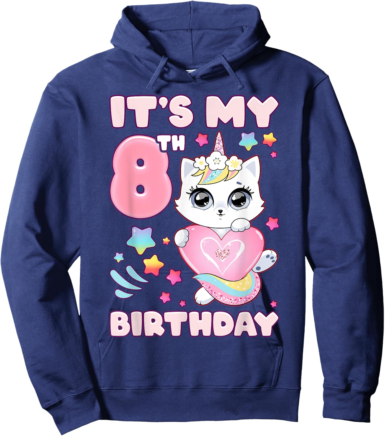 Birthday girl 8 years old cat unicorn 8th birthday Hoodie - Hoodie | Navy