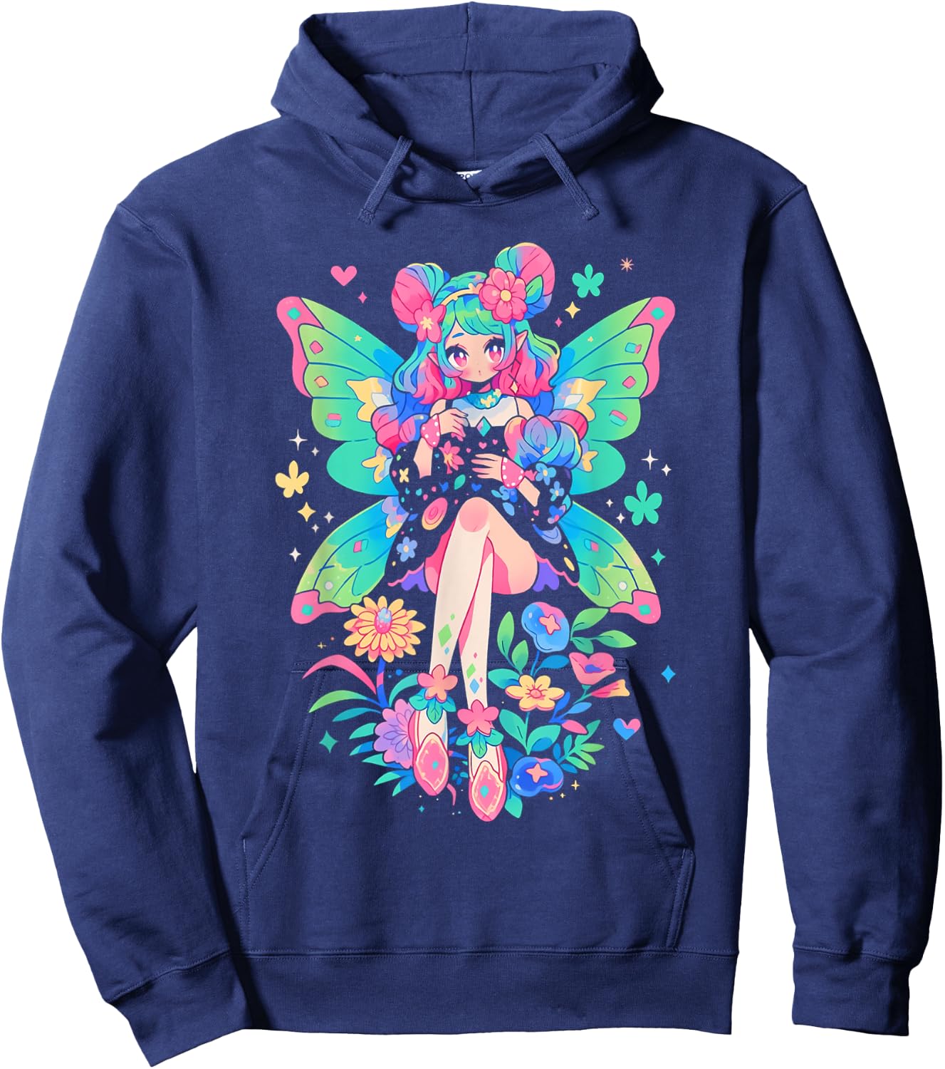 Anime Manga Girl | Kawaii Fairycore Fairy Kei Decora Kei Hoodie - Hoodie | Navy