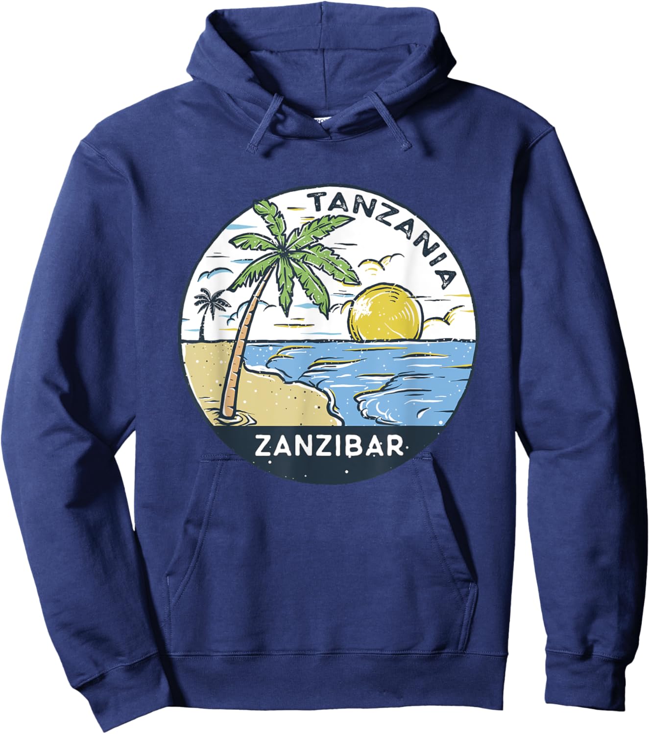 Zanzibar Tanzania Illustrated Ocean Vintage Hoodie - Hoodie | Navy