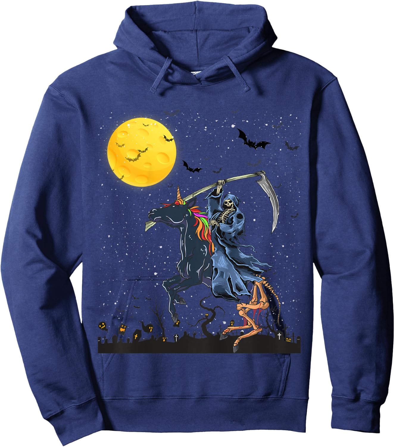 Kids Grim Reaper Death Riding Unicorn Zombiecorn Halloween Hoodie - Hoodie | Navy
