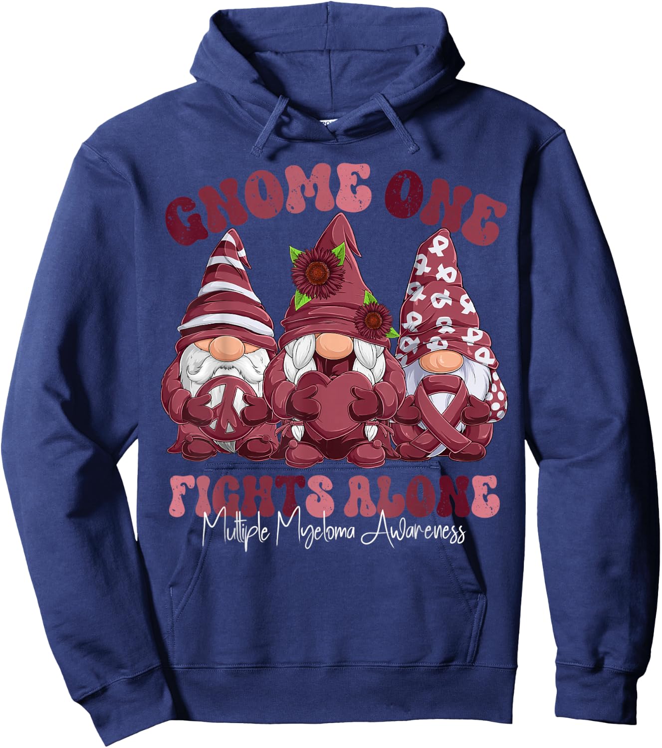 Multiple Myeloma Awareness Month Burgundy Ribbon Gnomies Hoodie - Hoodie | Navy