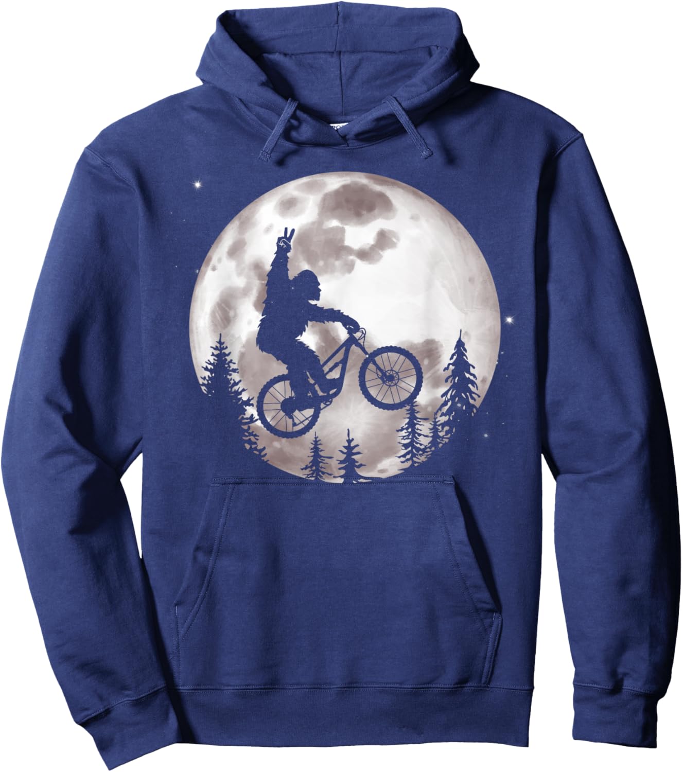 Bigfoot Mountain Bike with Moon Shirt Funny Biking Hoodie - Hoodie | Navy
