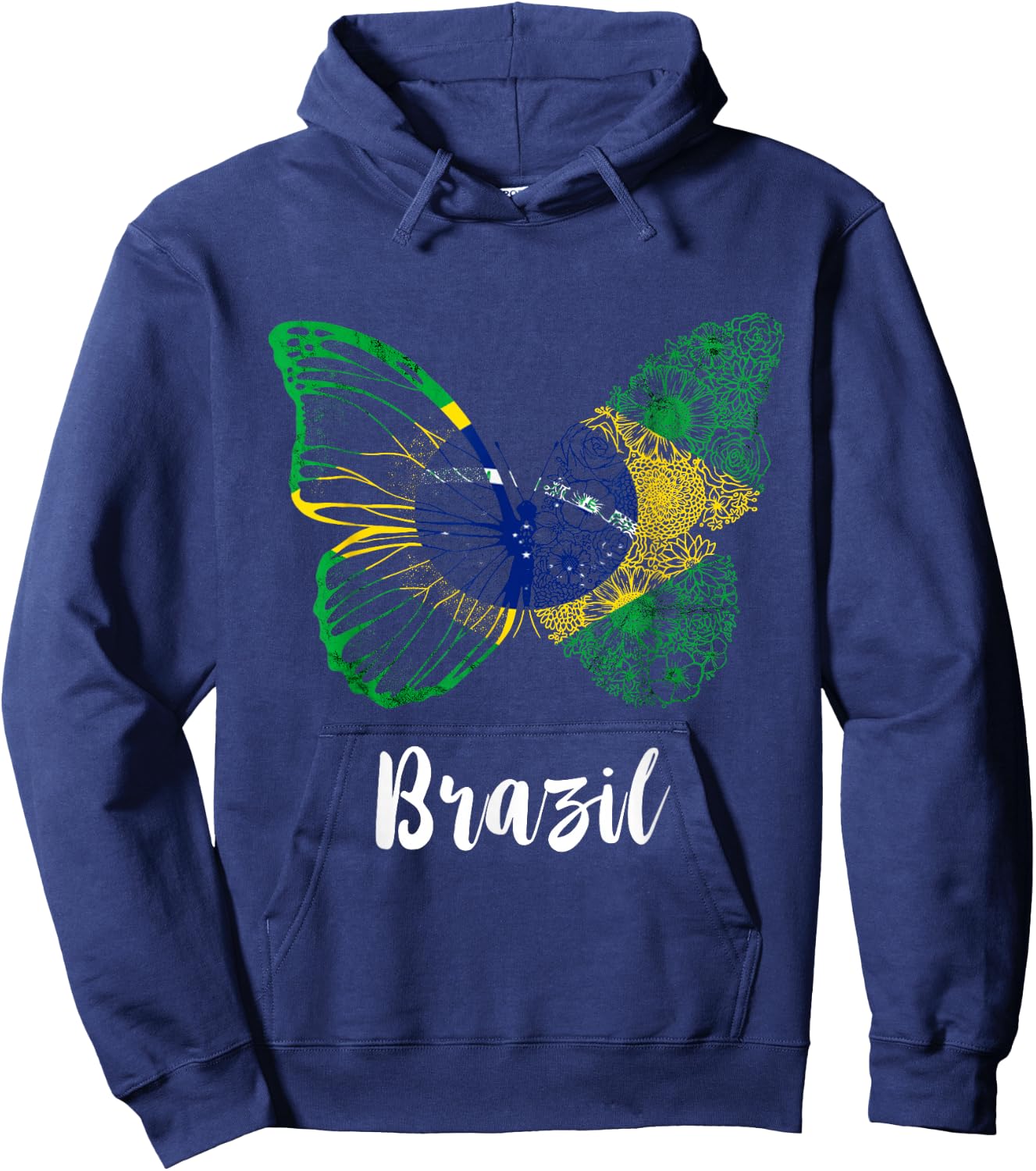 Brazil Brazilian Flag Butterfly Brasilian Hope Brazil Flag Hoodie - Hoodie | Navy
