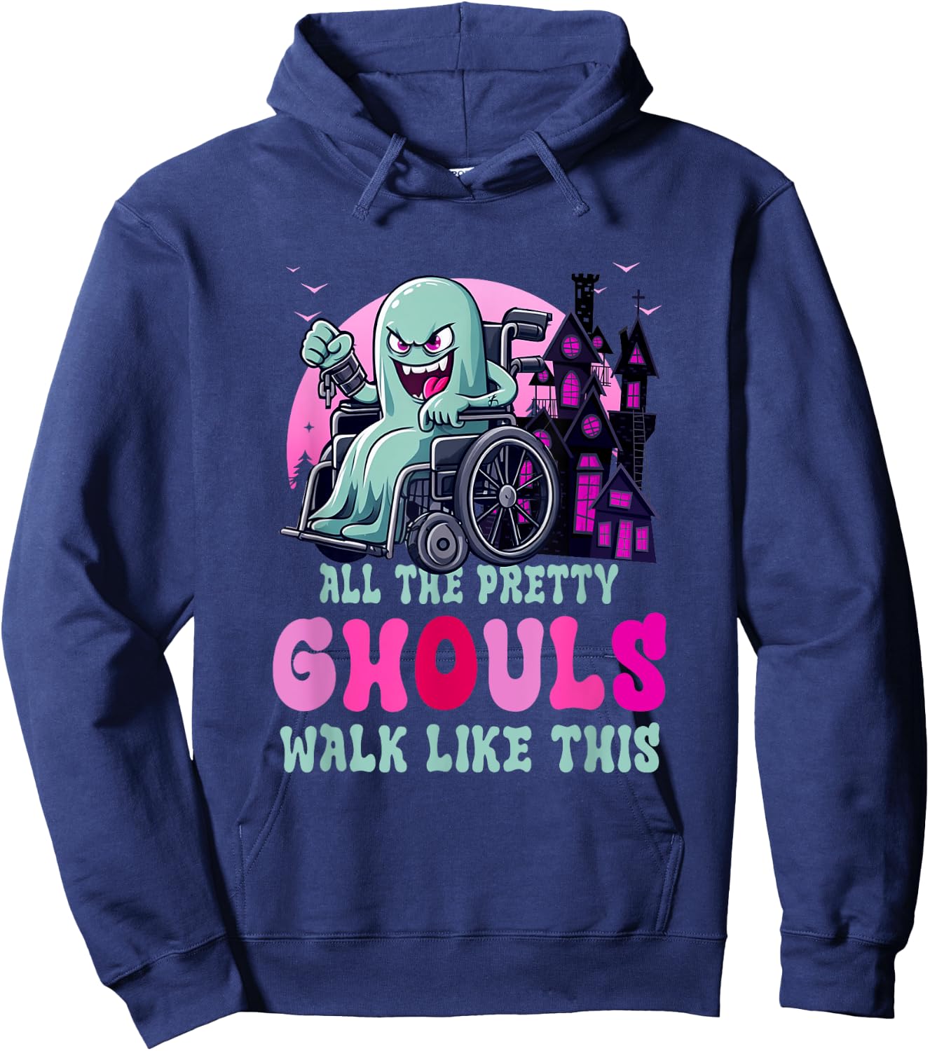 All The Pretty Ghouls Walk Like-This Halloween Wheelchair Hoodie - Hoodie | Navy