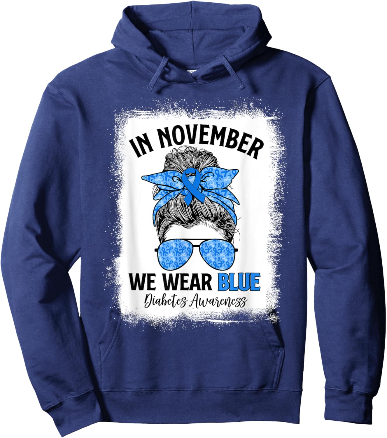In November We Wear Blue Messy Bun Diabetes Awareness Hoodie - Hoodie | Navy