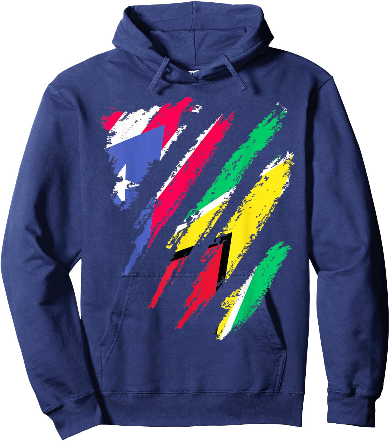 Puerto Rico Flag Guyana Grown Patriot Country Stripes Hoodie - Hoodie | Navy