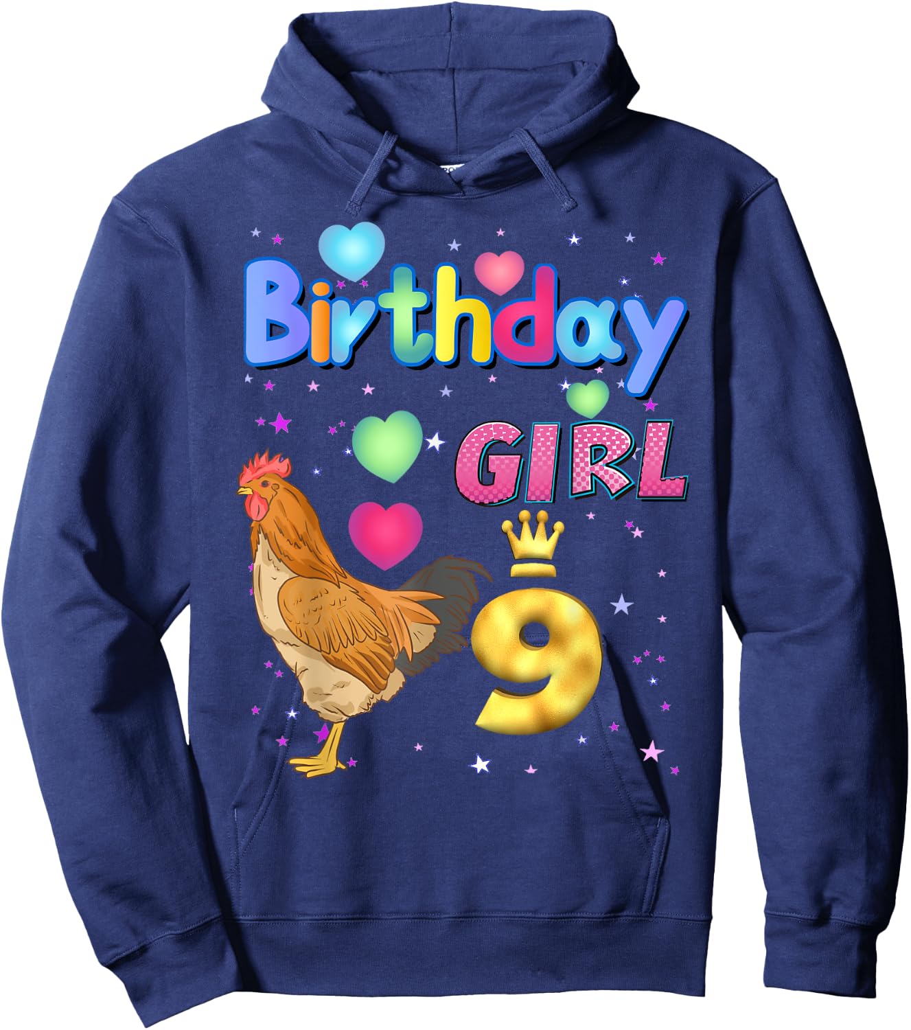 Kids 9Years Old Chicken Its my 9th birthday Girl Chicken Hoodie - Hoodie | Navy
