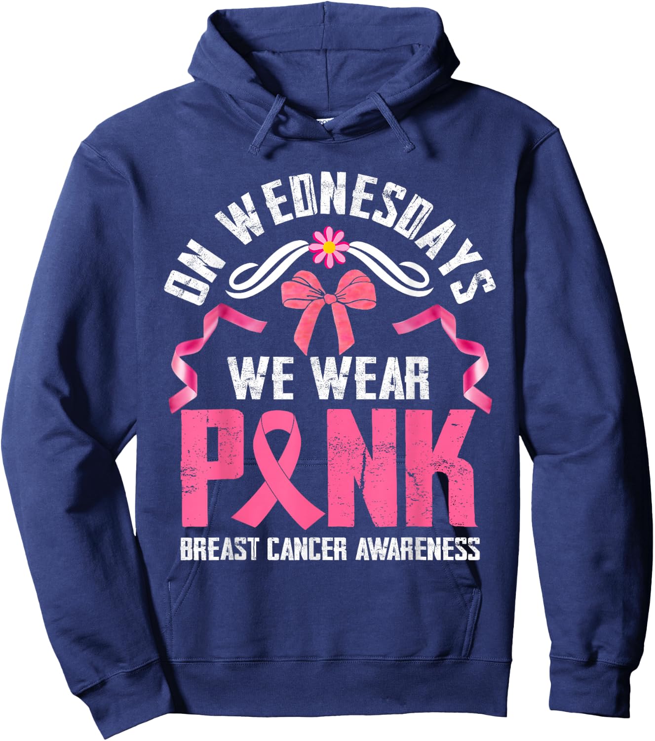 We Wear Pink - Pink Ribbon Breast Cancer Survivor Support Hoodie - Hoodie | Navy