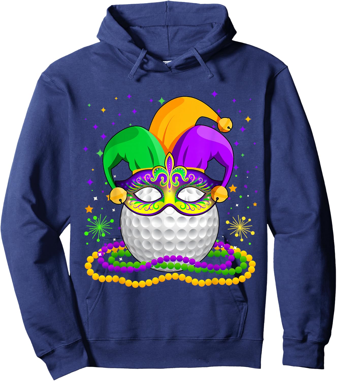 Golf Wearing Jester Hat Masked Beads Mardi Gras Player Hoodie - Hoodie | Navy