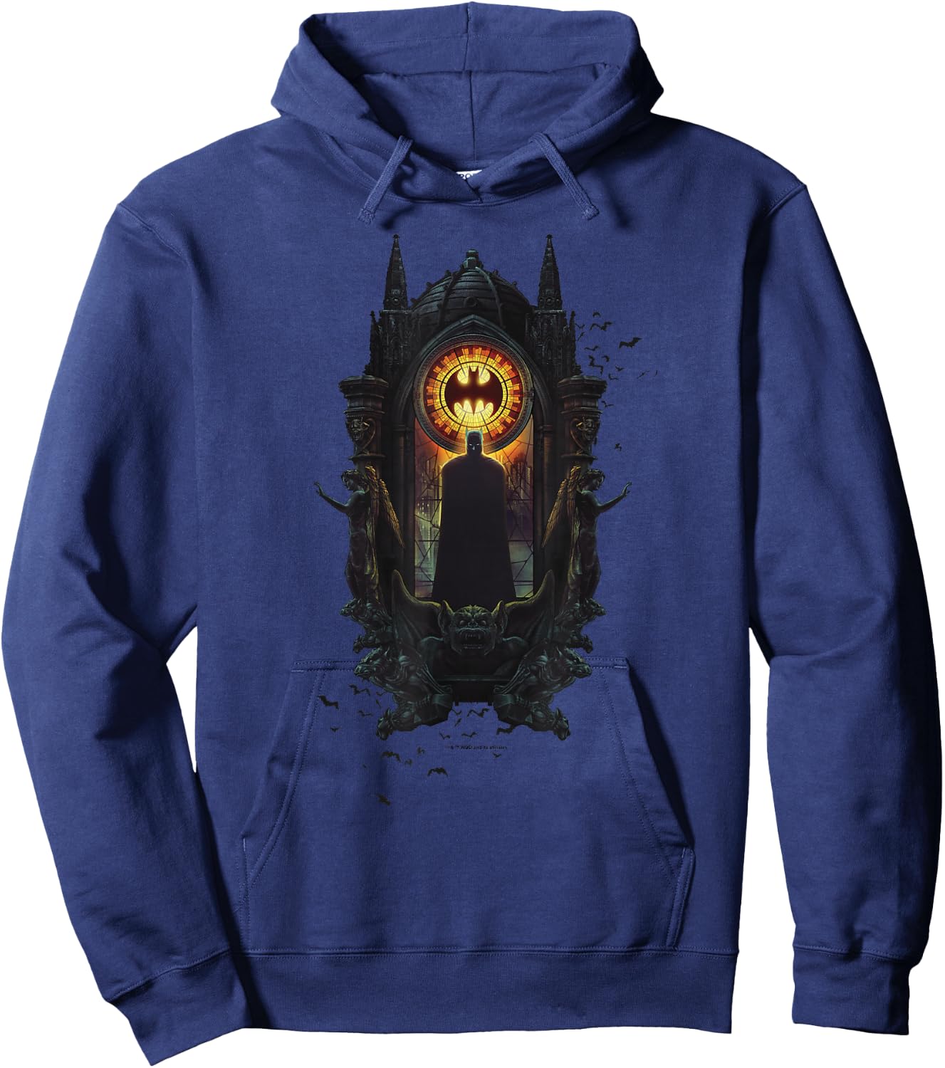 WB100 DC Comics Batman Stained Glass Dark Knight Silhouette Hoodie - Hoodie | Navy