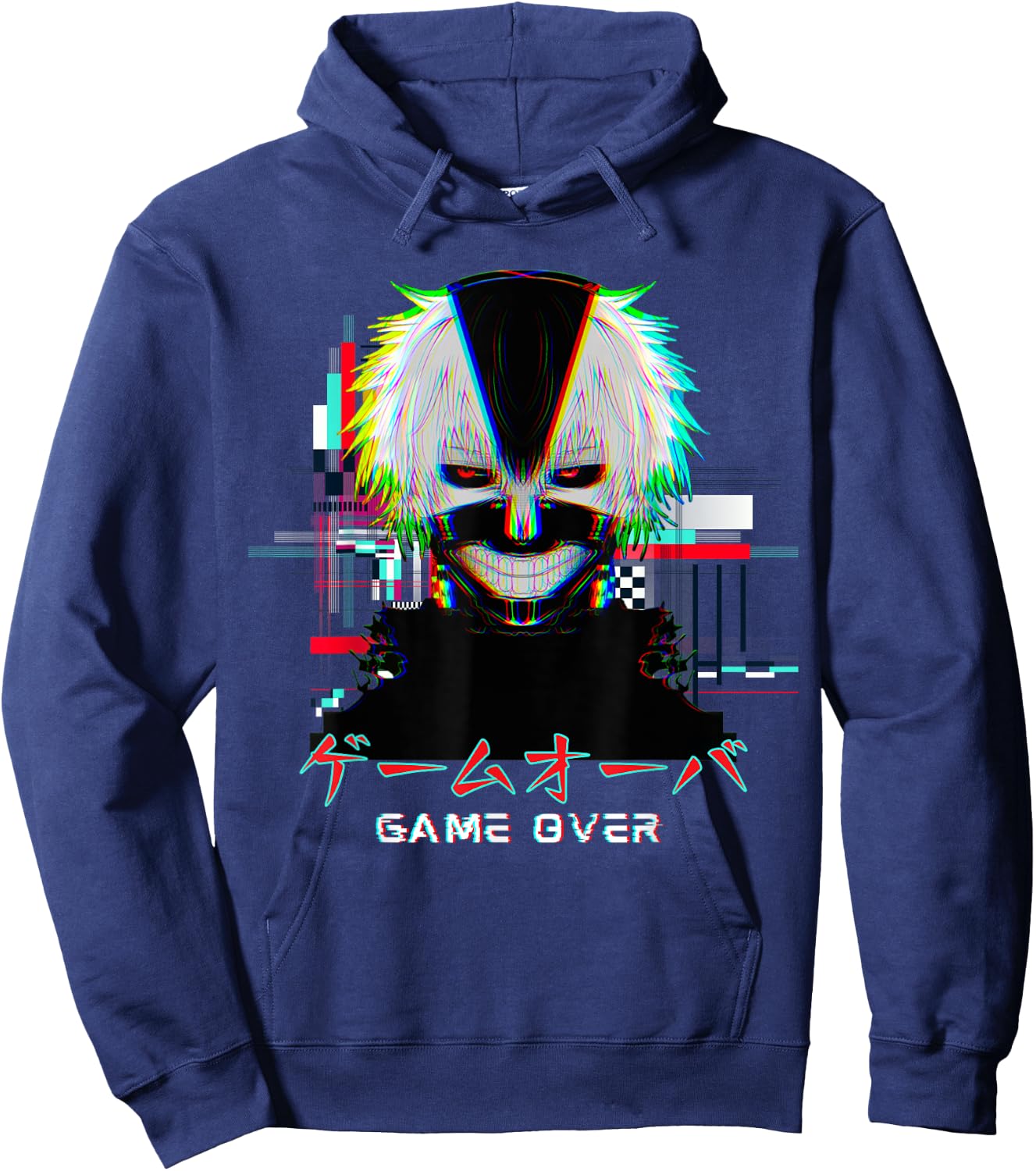 Japanese Vaporwave Anime Boy Game Over Glitch Aesthetic Hoodie - Hoodie | Navy