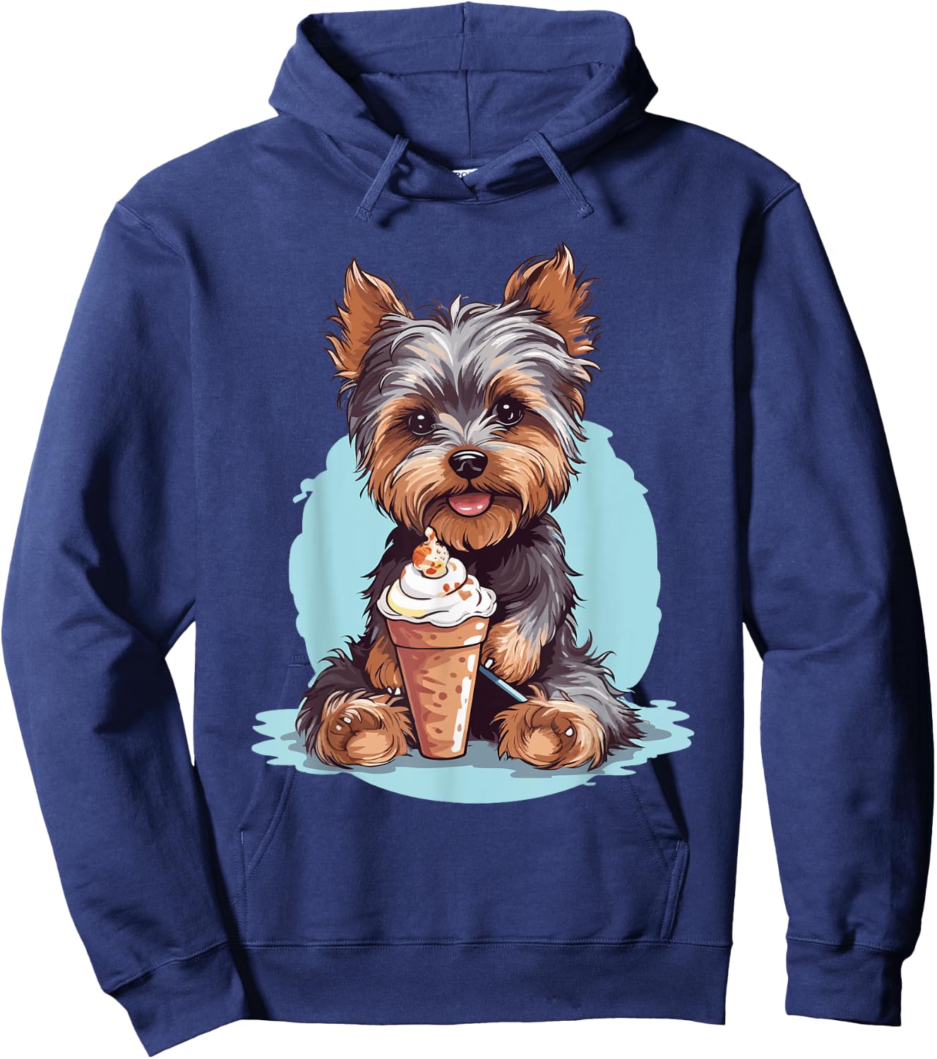 Yorkie Dog Anime Eating Ice Cream Summer Cute Hoodie - Hoodie | Navy