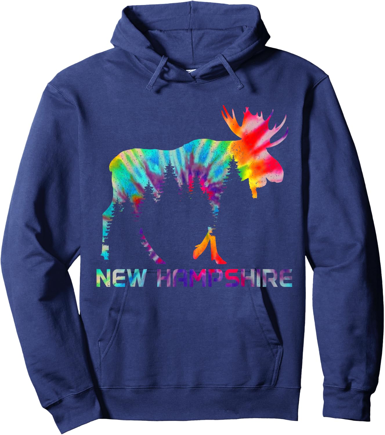 New Hampshire Vintage Tie Dye Souvenir Elk Hoodie - Hoodie | Navy