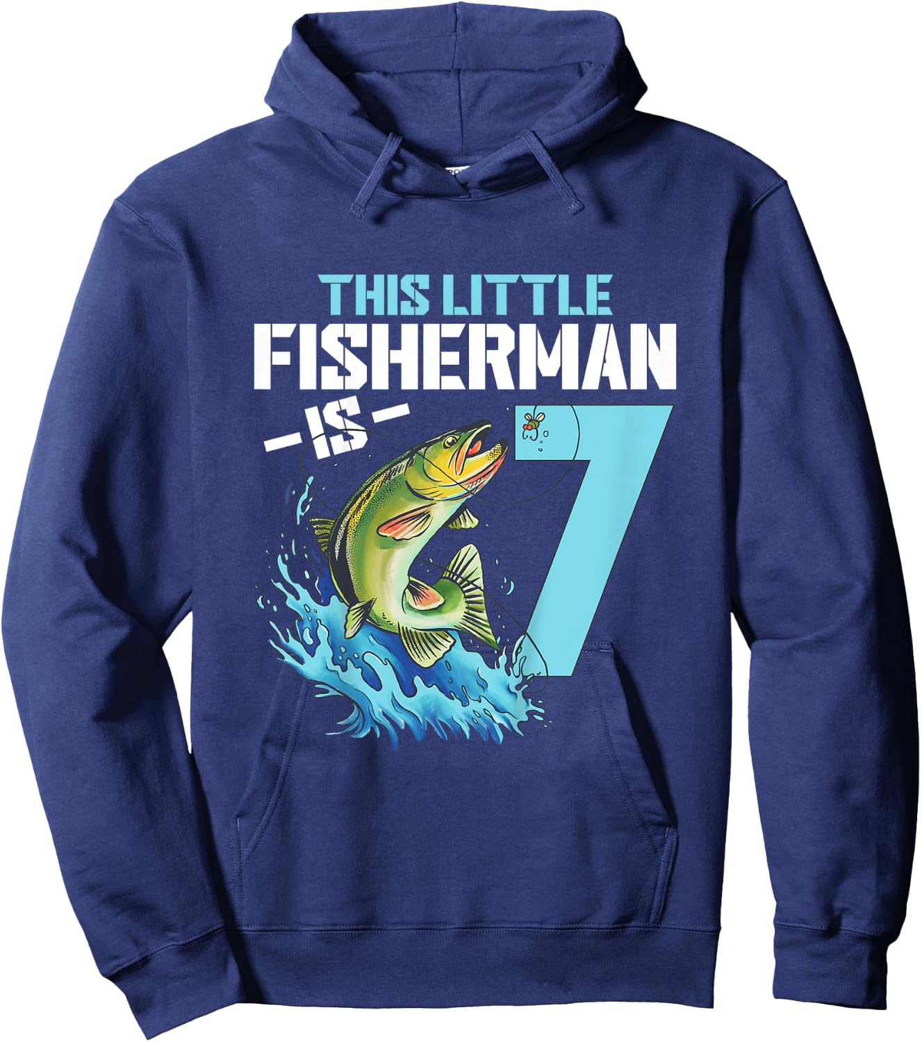 Kids Fishing Birthday Shirt 7 Year Old Boy Fisher 7th Bday Kids Hoodie - Hoodie | Navy