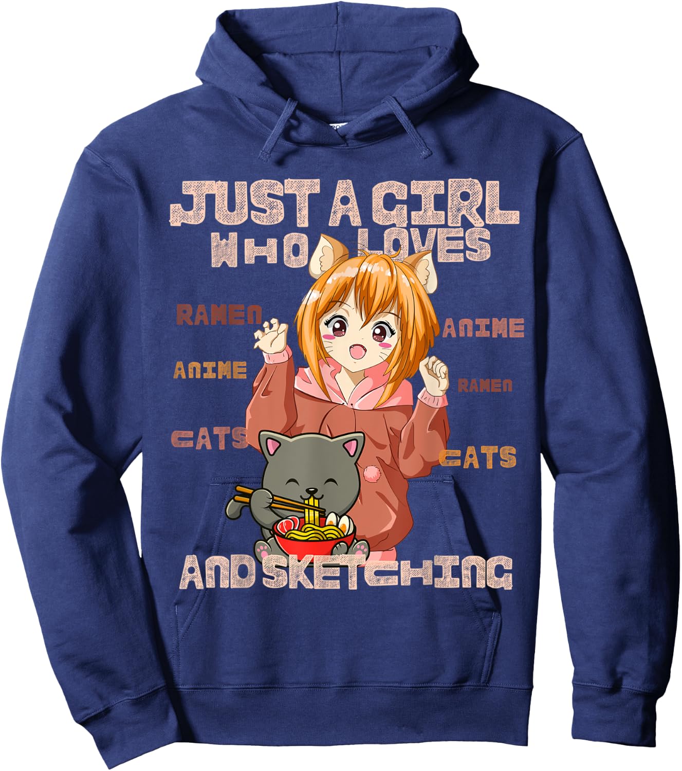 Just a Girl Who Loves Cats, Ramen, Amine And Sketching Manga Hoodie - Hoodie | Navy