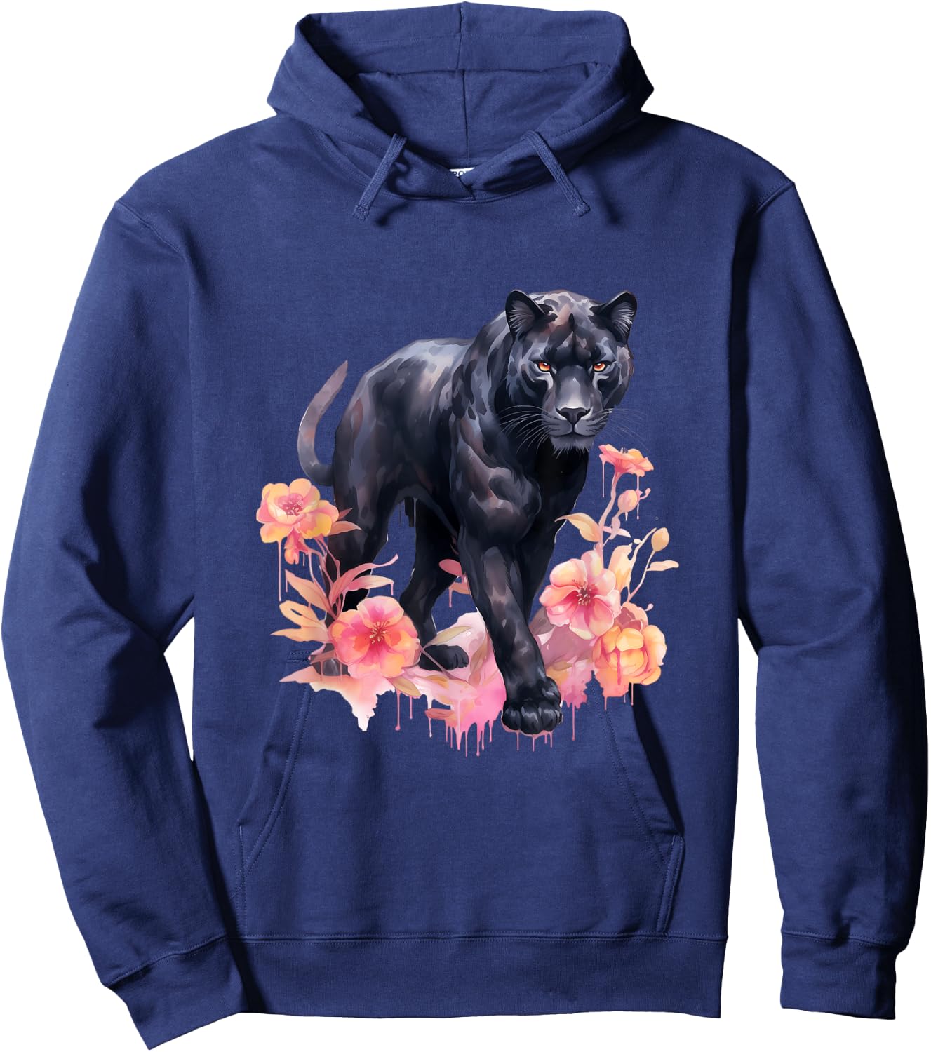 Black Panther Cat Pastel Flowers Safari Watercolor Men Women Kids Hoodie - Hoodie | Navy